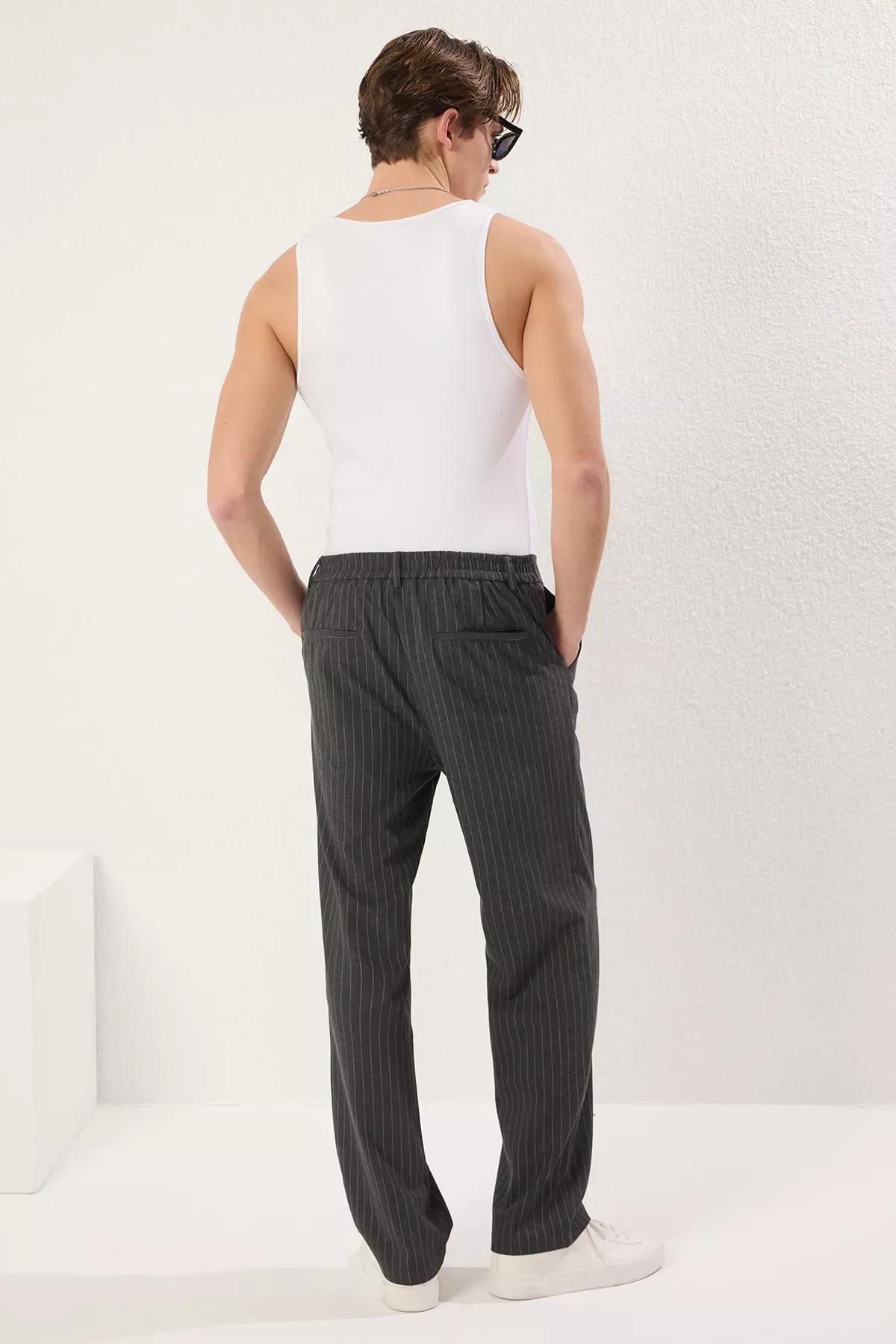 Grey Striped Pleated Trousers, , large image number 4