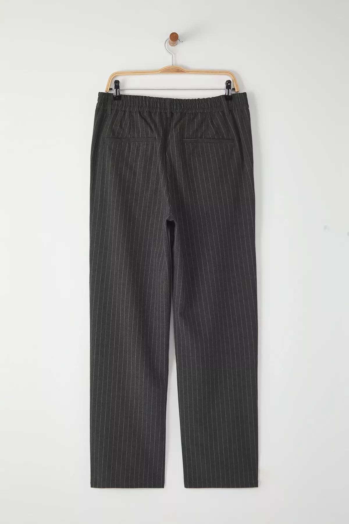 Grey Striped Pleated Trousers, , large image number 6