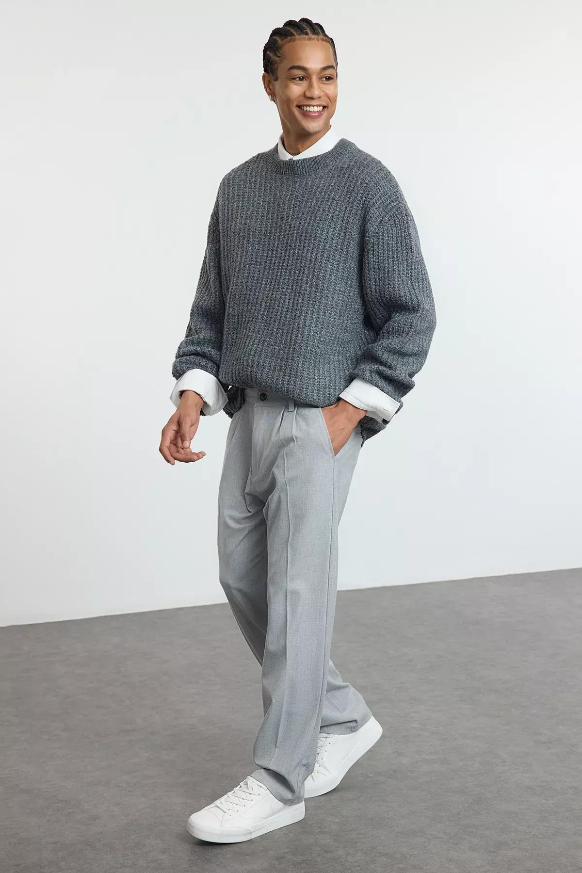 Grey Pleated Baggy Trousers, Grey, large image number 2