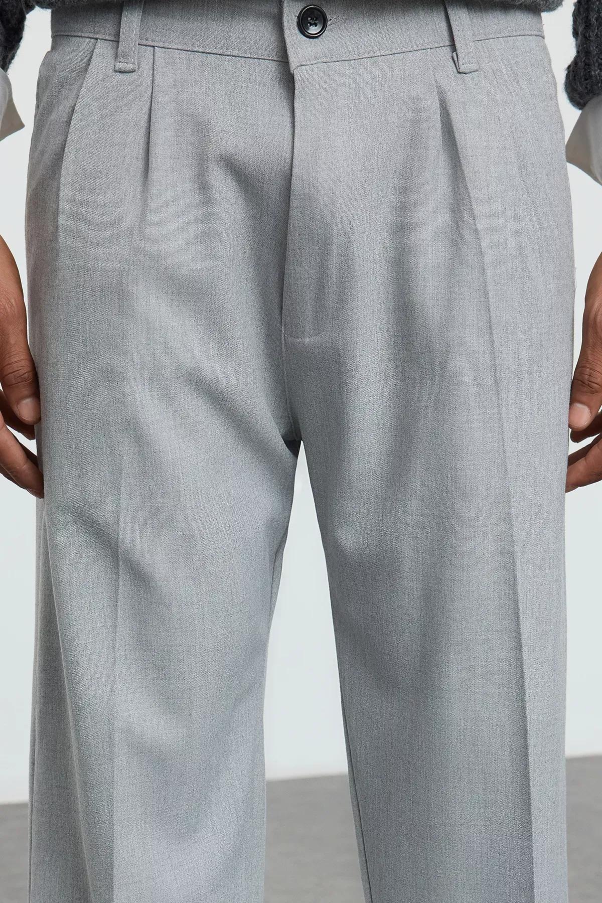 Grey Pleated Baggy Trousers, Grey, large image number 3
