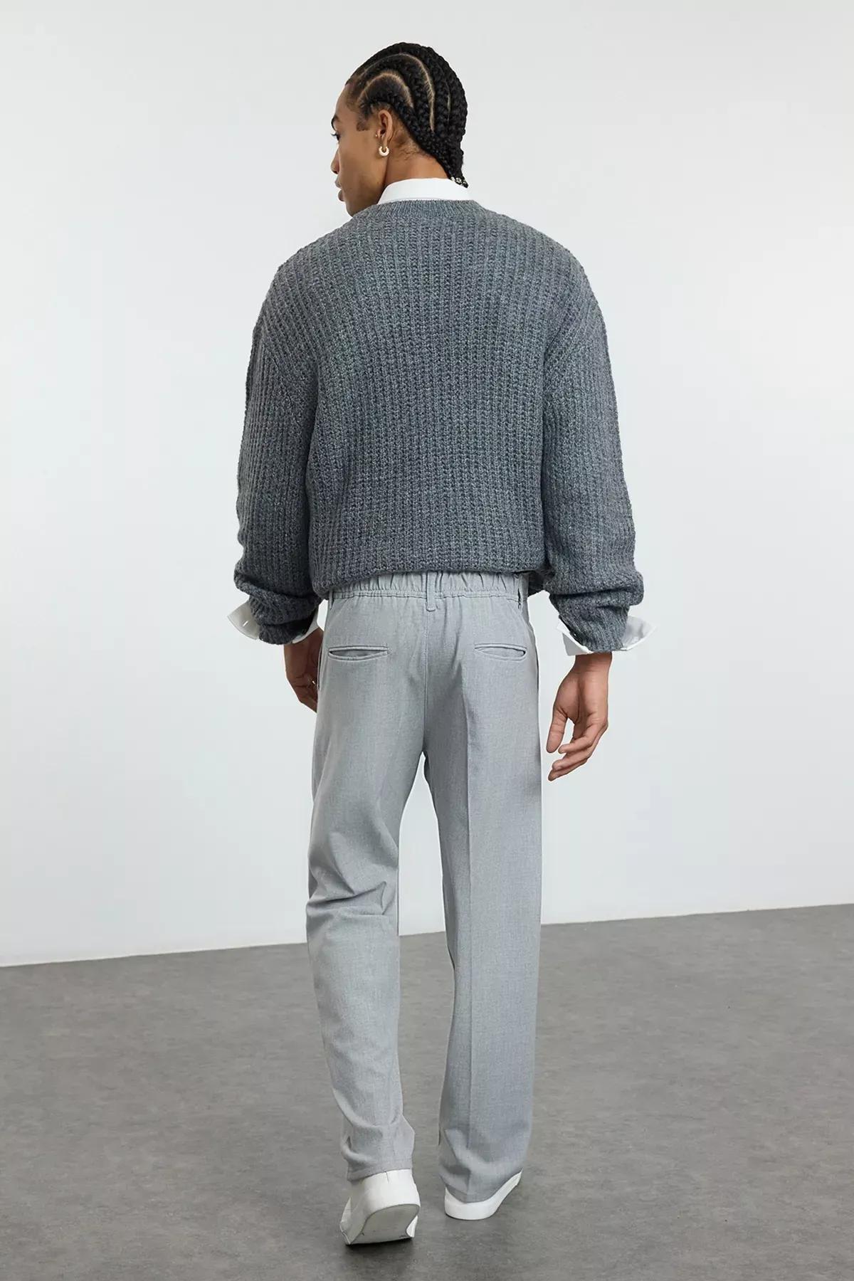 Grey Pleated Baggy Trousers, Grey, large image number 4