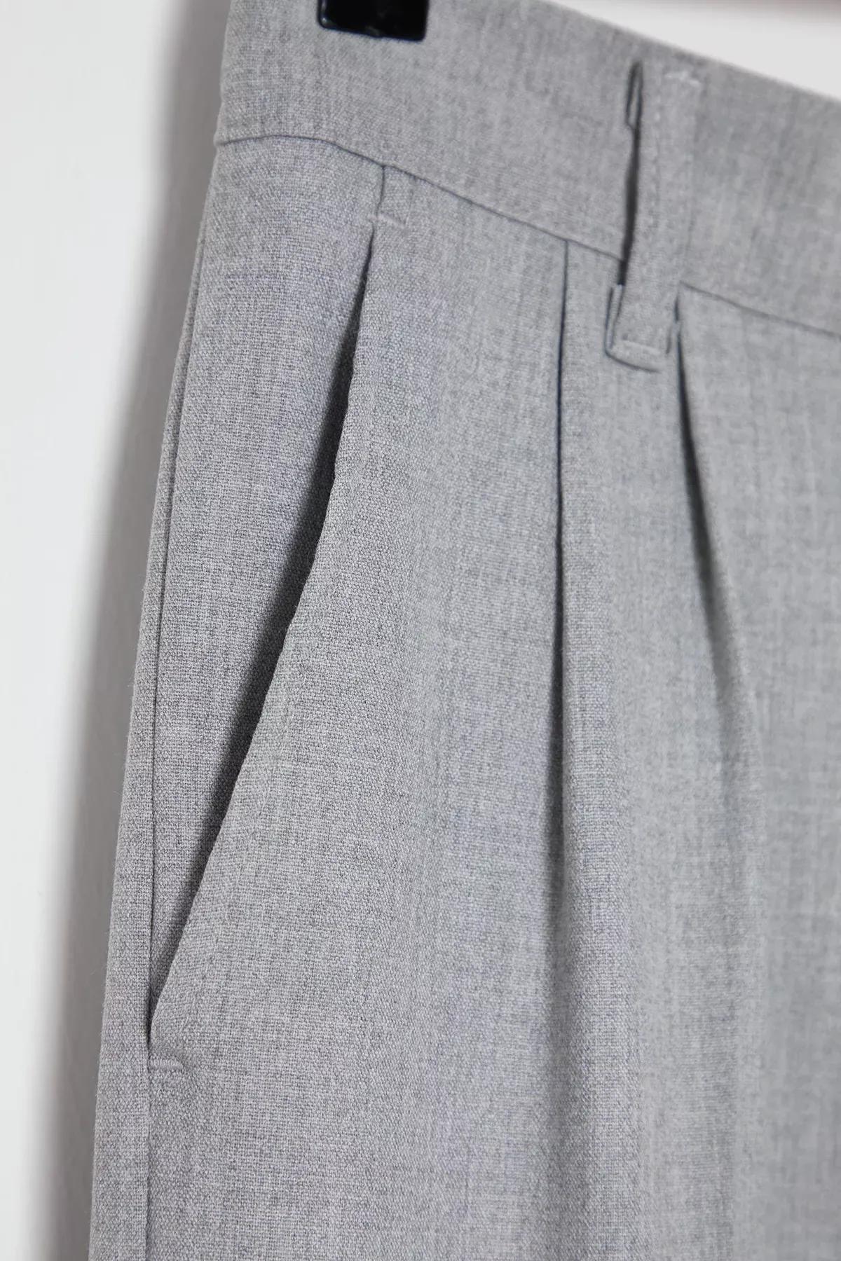 Grey Pleated Baggy Trousers, Grey, large image number 6