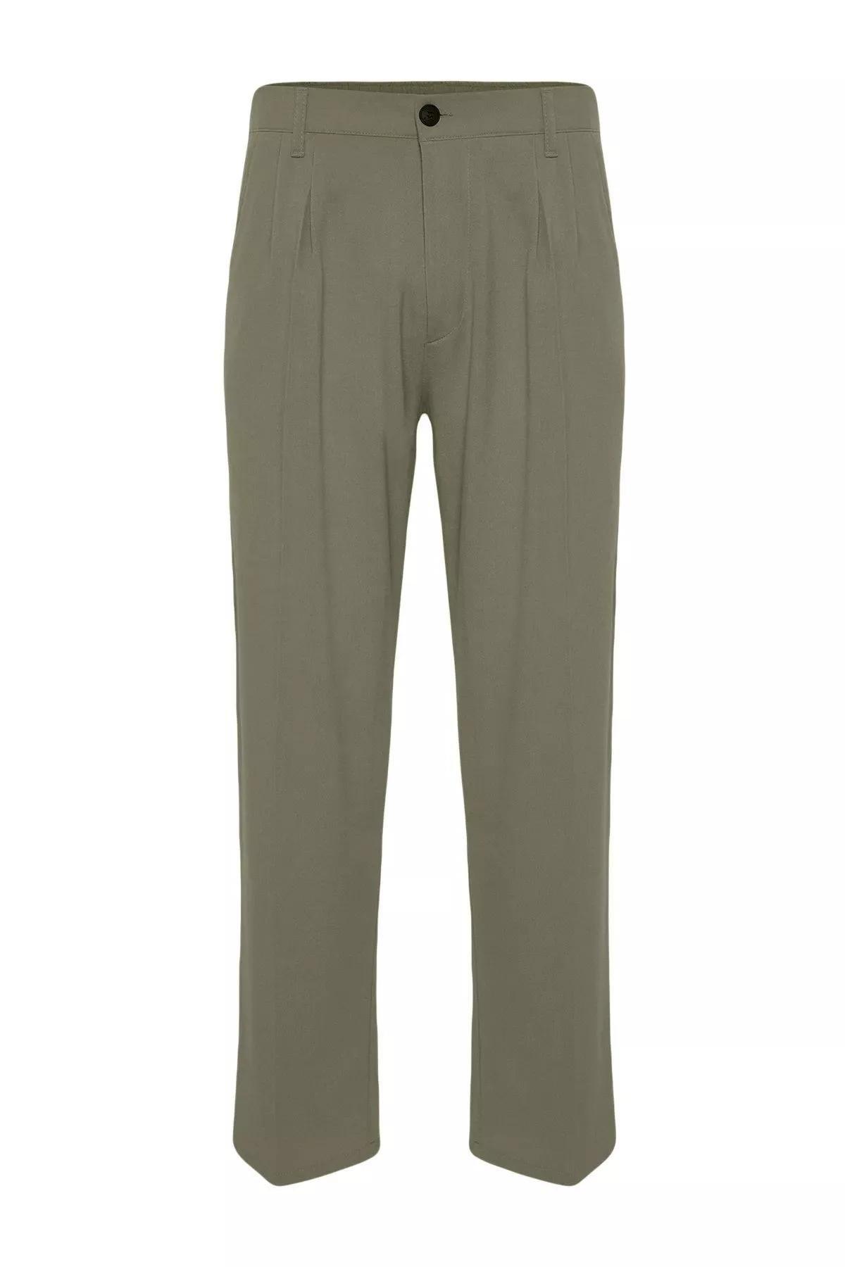 Green Pleated Baggy Fit Trousers, Khaki, large image number 5