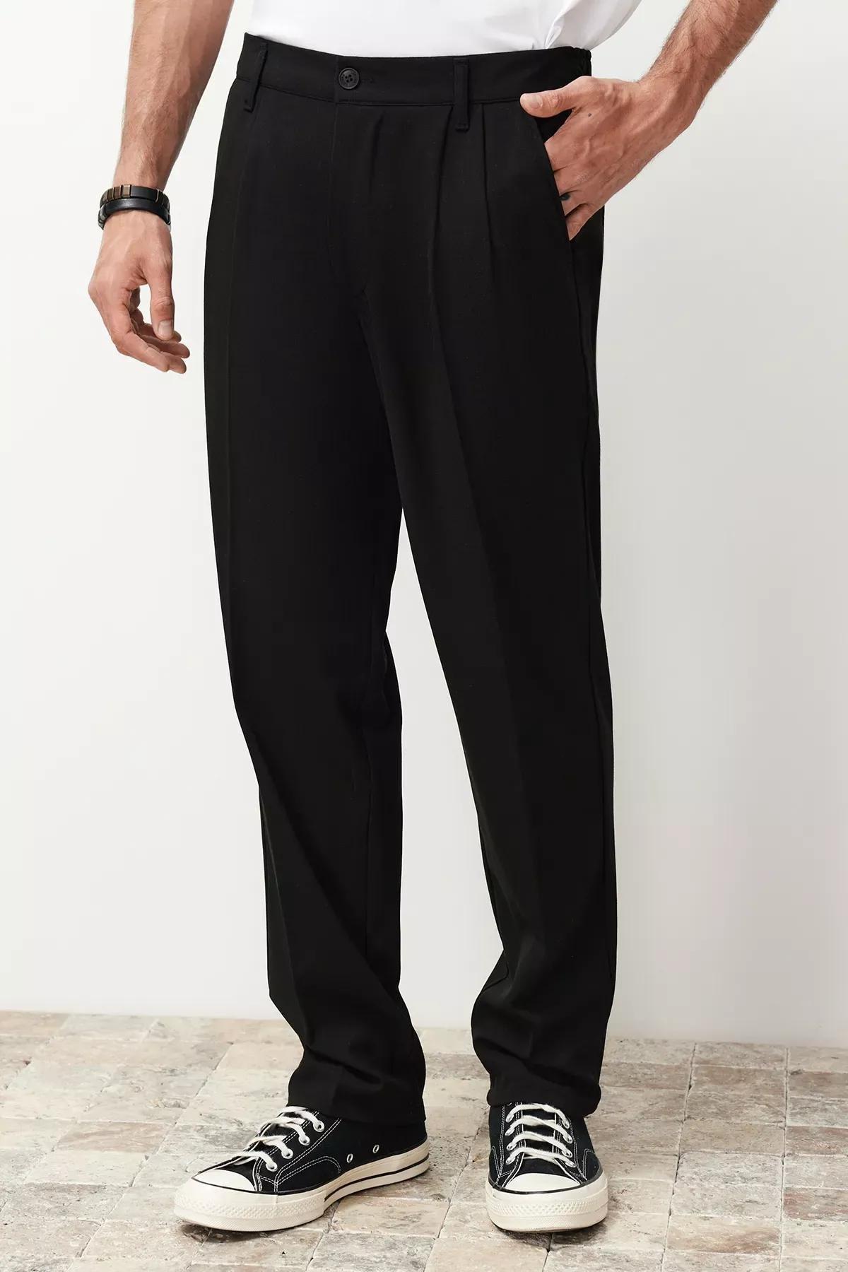 Black Pleated Baggy Trousers, BLACK, large image number 1