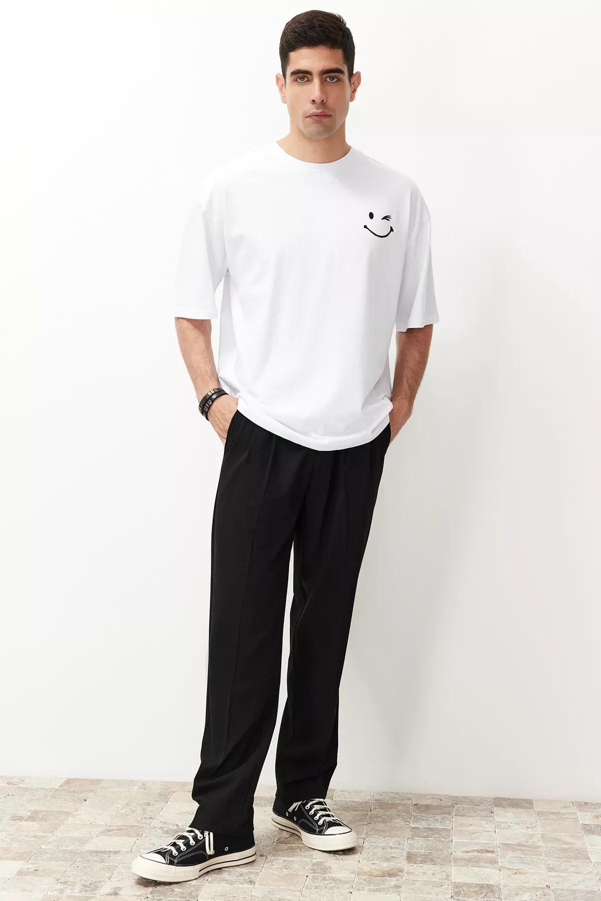 Black Pleated Baggy Trousers, BLACK, large image number 3
