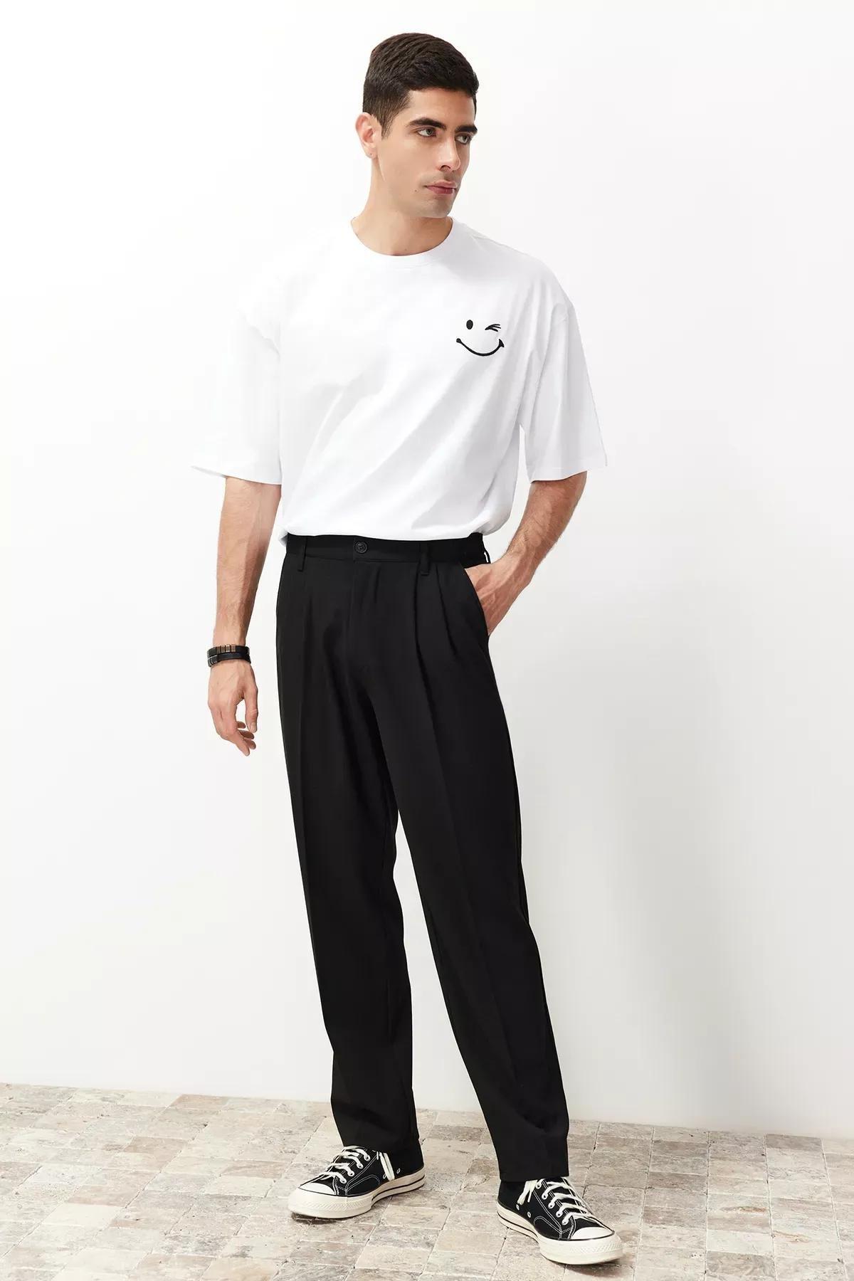 Black Pleated Baggy Trousers, BLACK, large image number 4