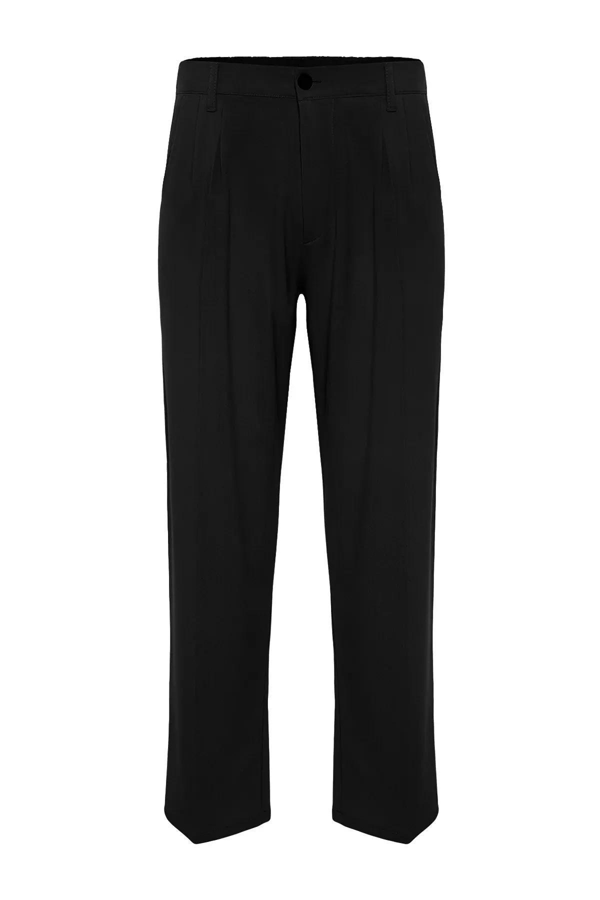 Black Pleated Baggy Trousers, BLACK, large image number 6