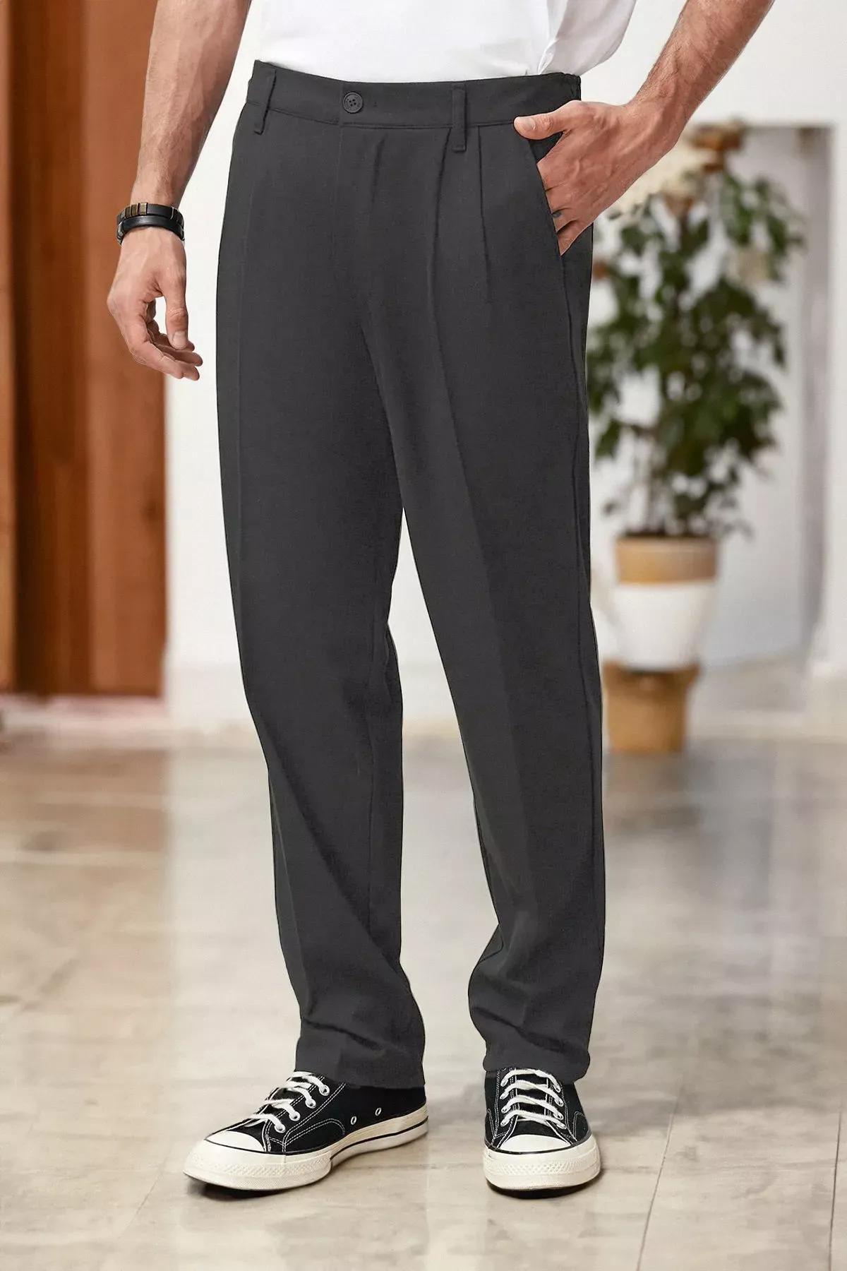 Black Pleated Baggy Trousers, Anthracite, large image number 0