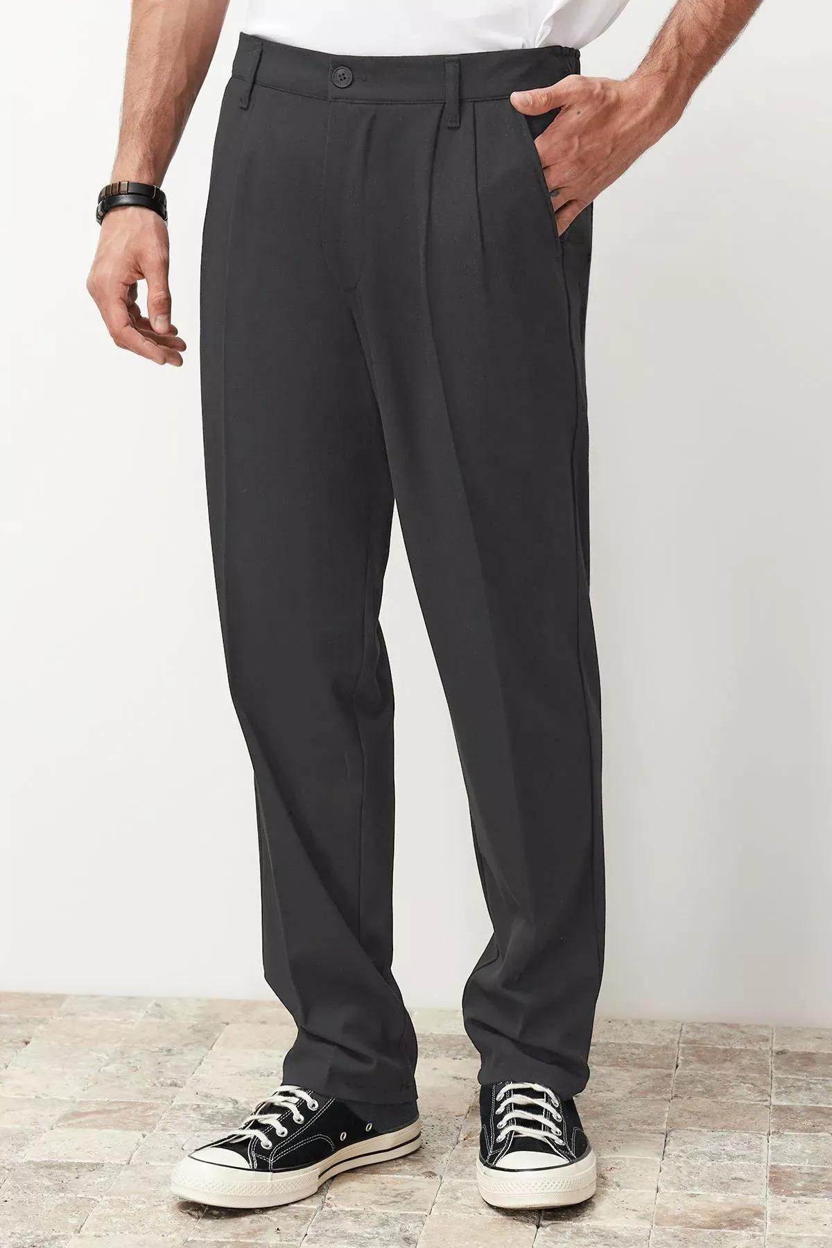 Black Pleated Baggy Trousers, Anthracite, large image number 1