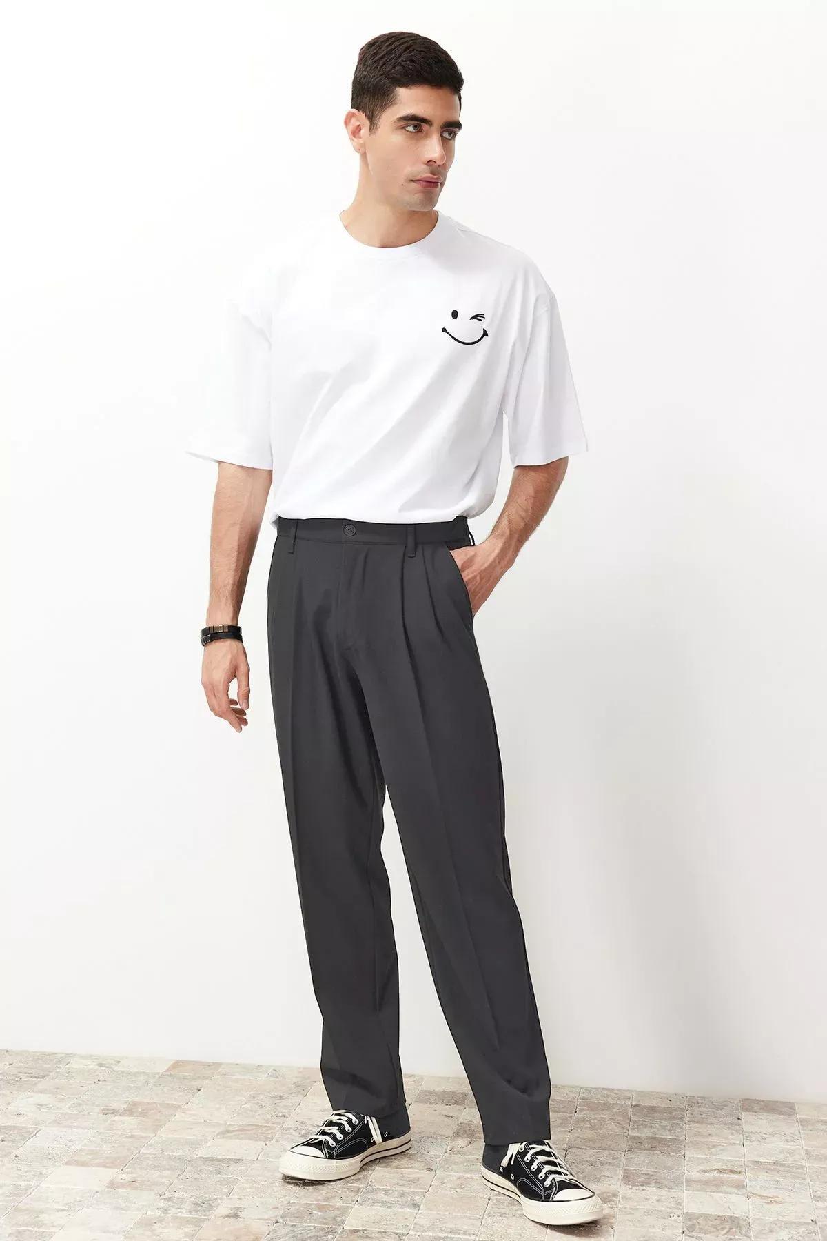 Black Pleated Baggy Trousers, Anthracite, large image number 4