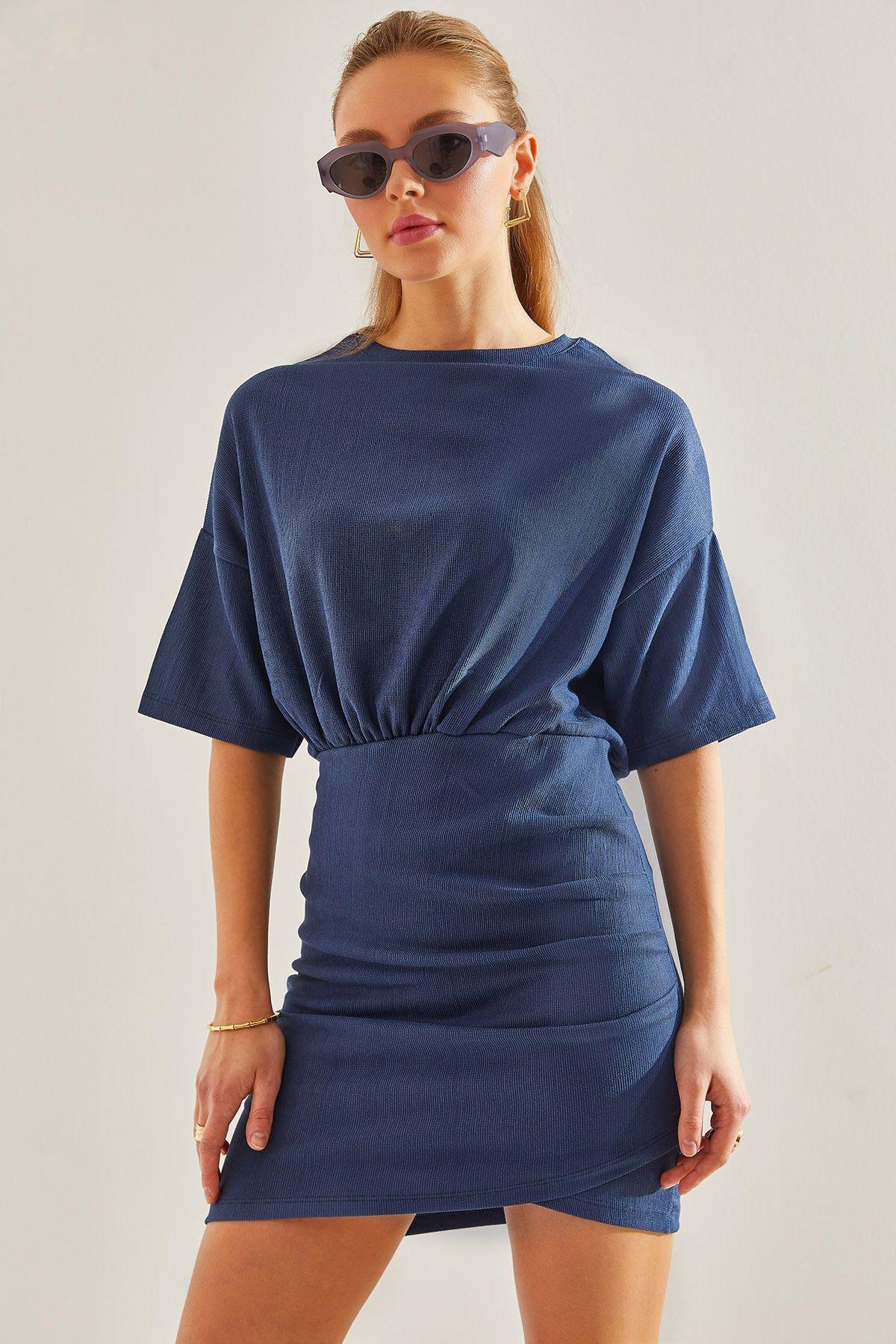 Womens Elastic Waist Pleated Front Dress 60191003, Single item, DARK BLUE, large image number 0