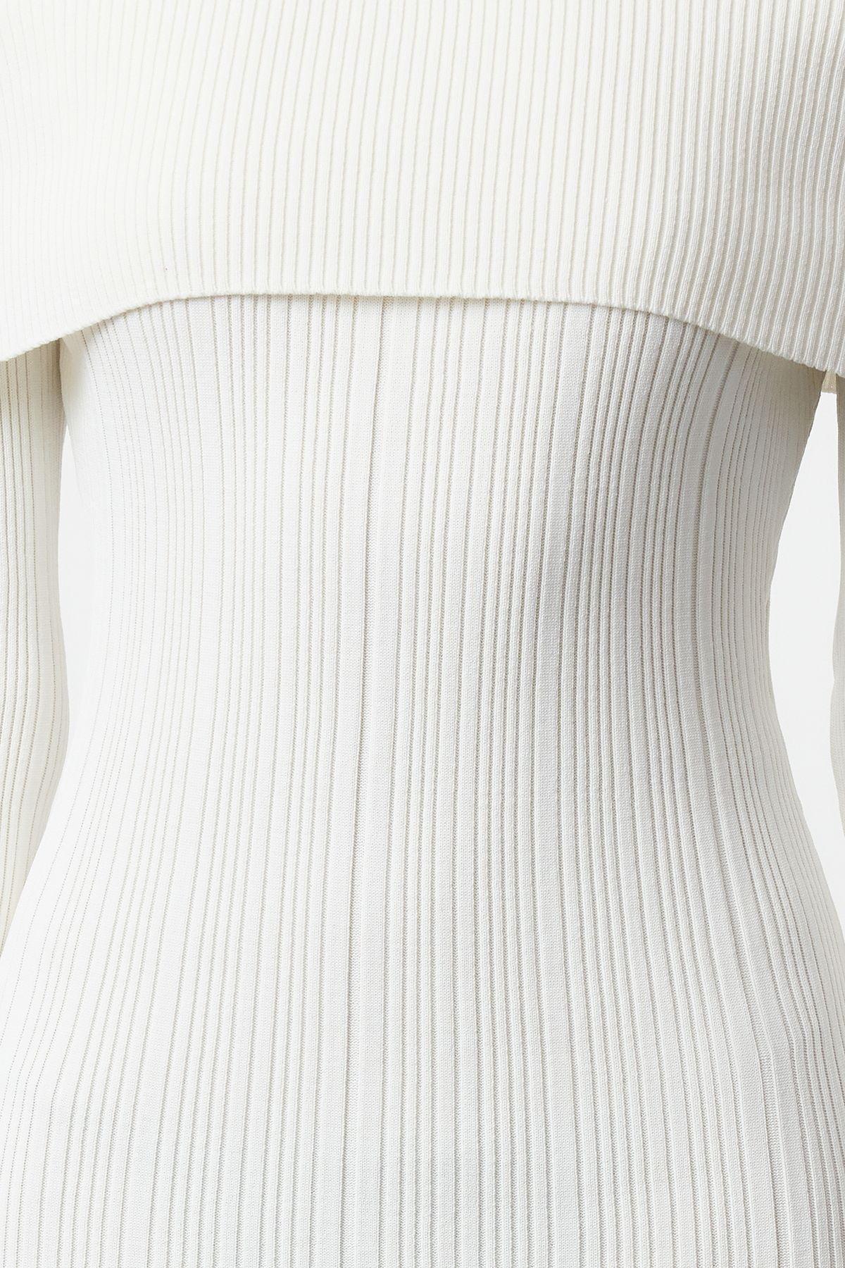 Ecru Ribbed Bardot Midi Dress, , large image number 2