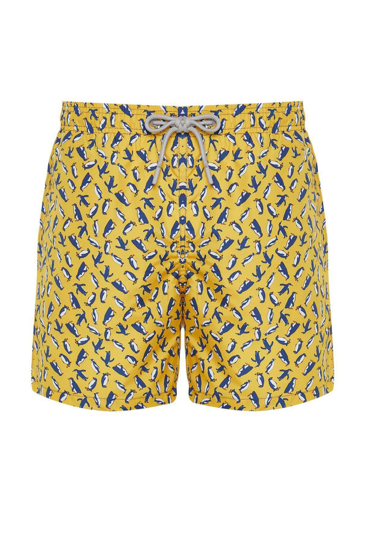شورت سباحة بنمط منقوش، أصفر, Yellow, large image number 1