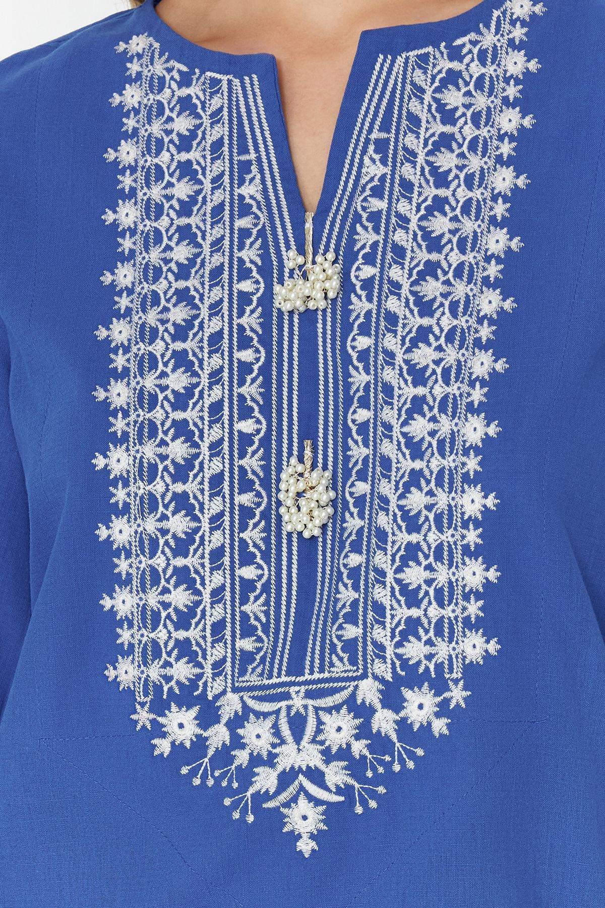 Blue Embroidered Shift Mini Dress TBESS24EL00148, , large image number 3