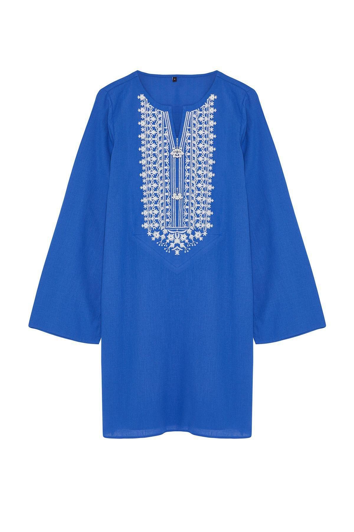 Blue Embroidered Shift Mini Dress TBESS24EL00148, , large image number 5