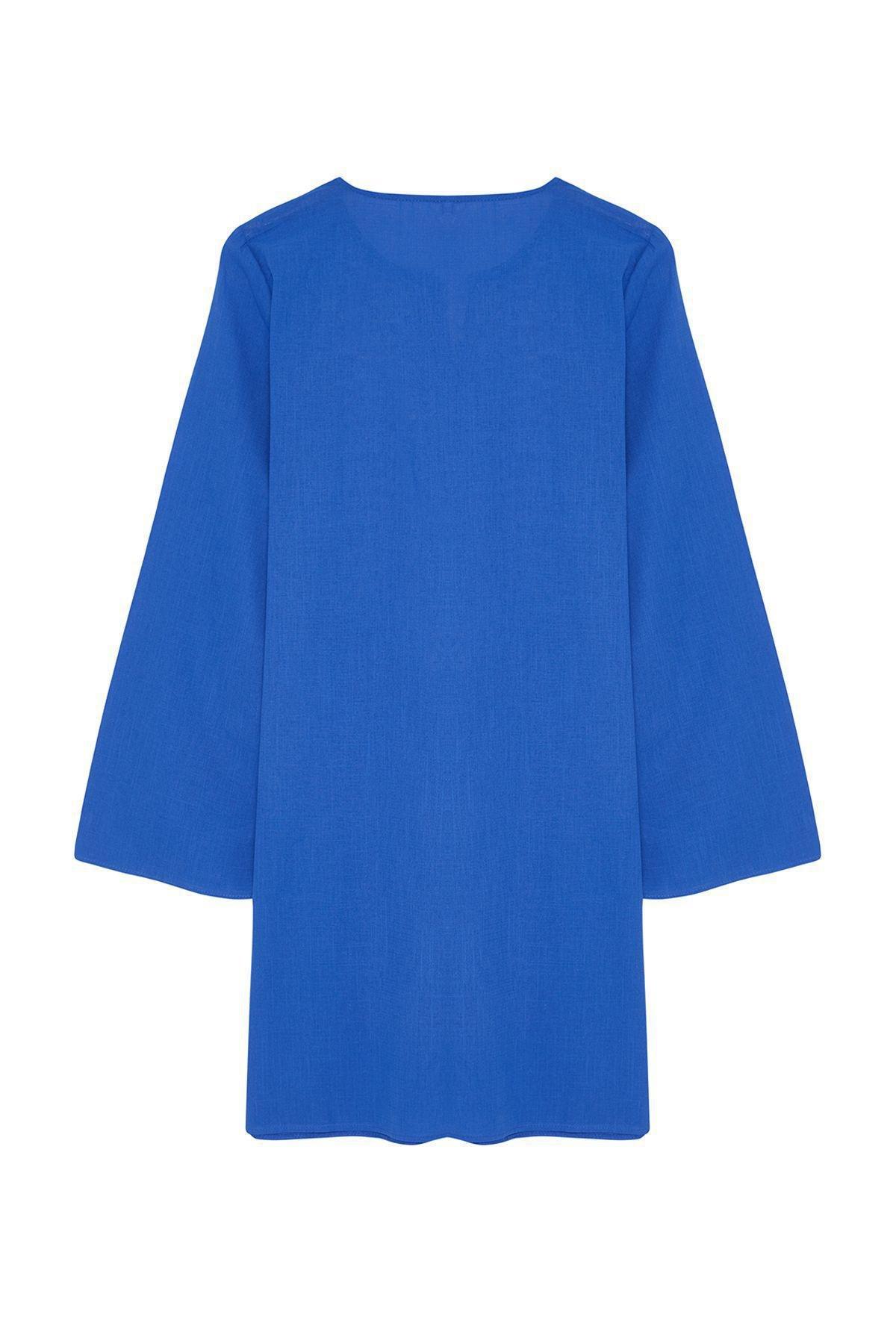 Blue Embroidered Shift Mini Dress TBESS24EL00148, , large image number 6
