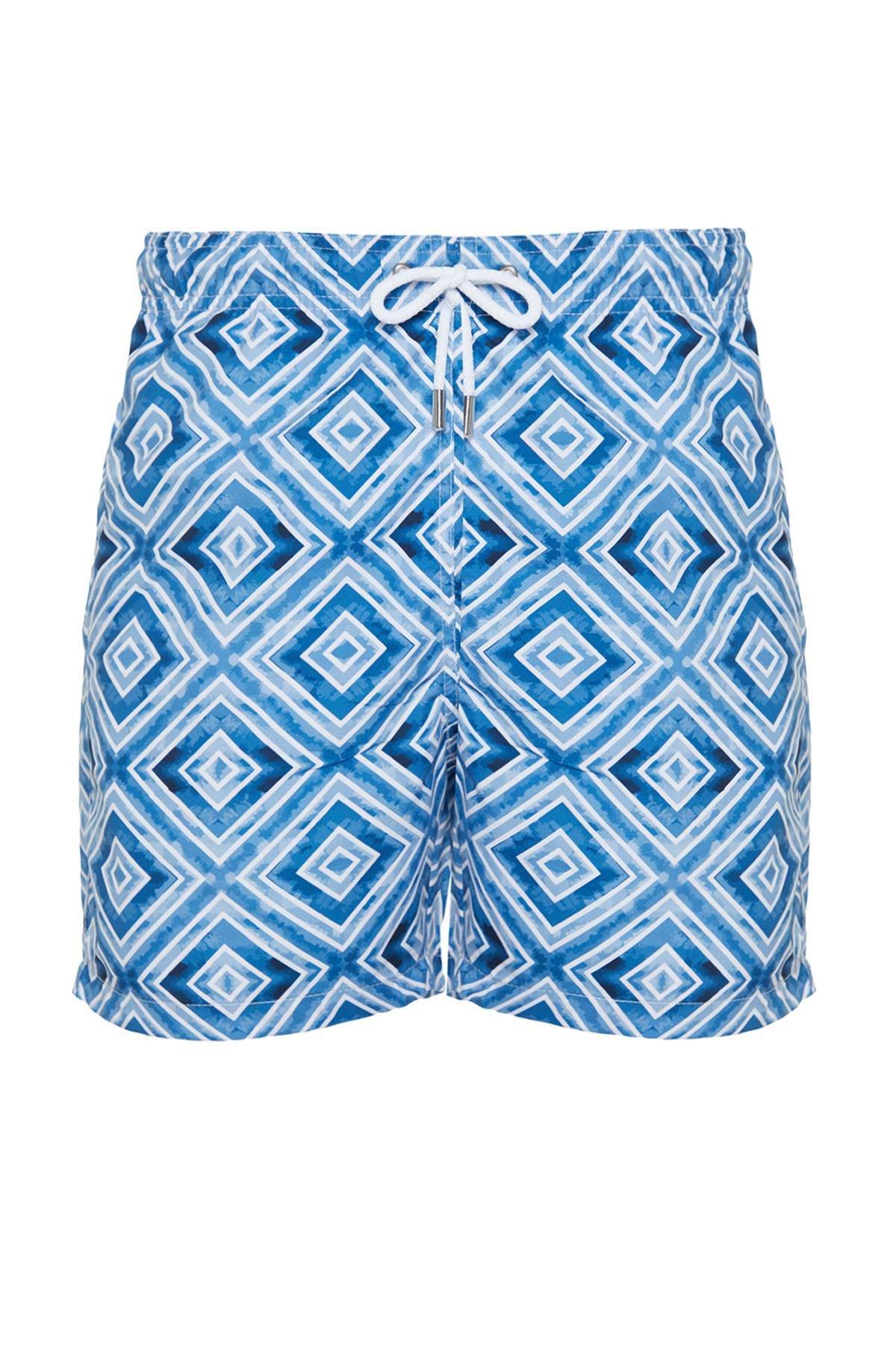 Gray Standard Size Geometric Printed Swim Shorts TMNSS24DS00017, single, C101_5662, large image number 0