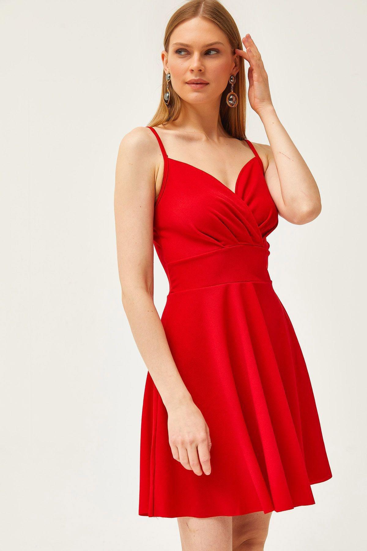 Red Double-Breasted Collared Flared Dress, Red, large image number 3