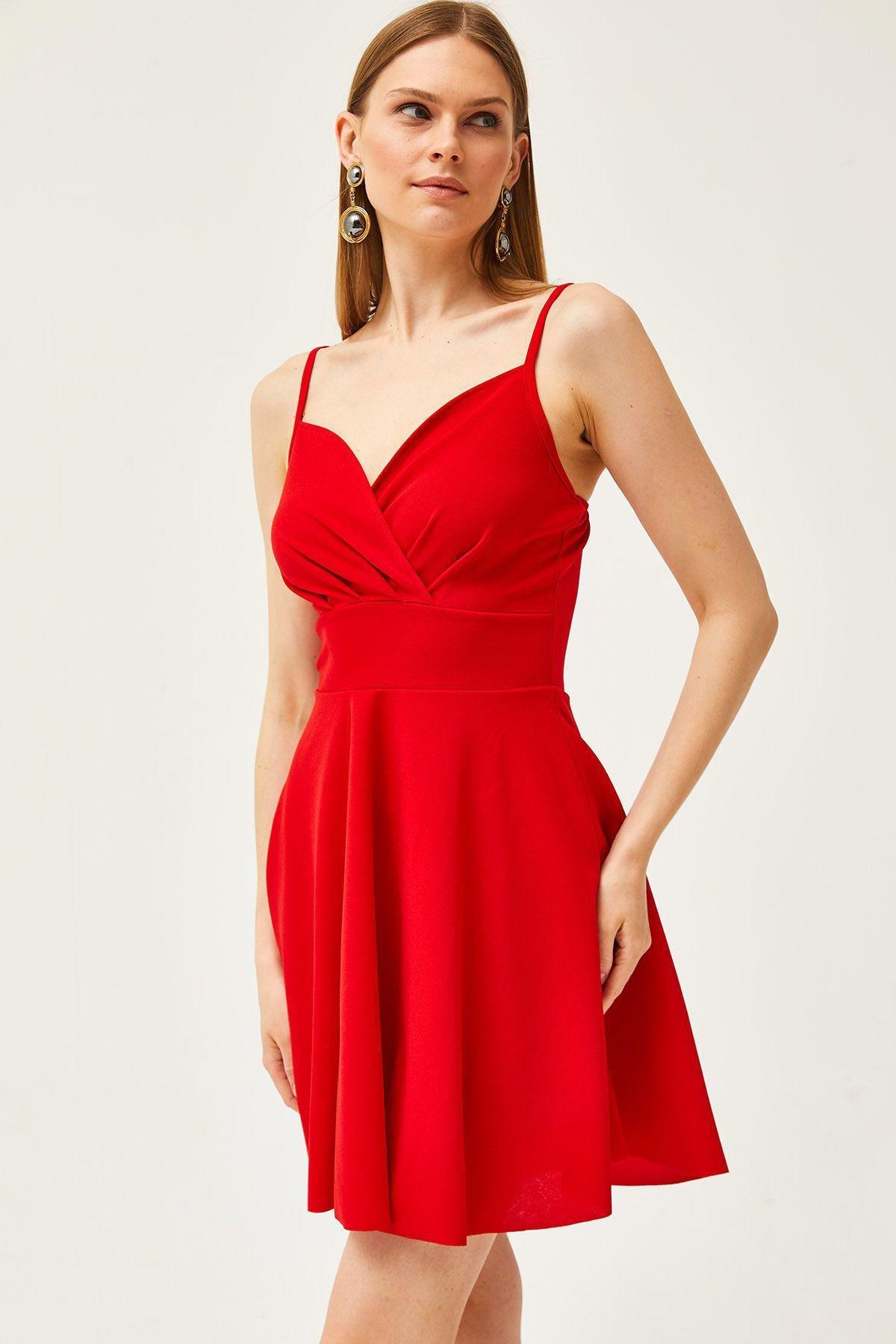 Red Double-Breasted Collared Flared Dress, Red, large image number 4