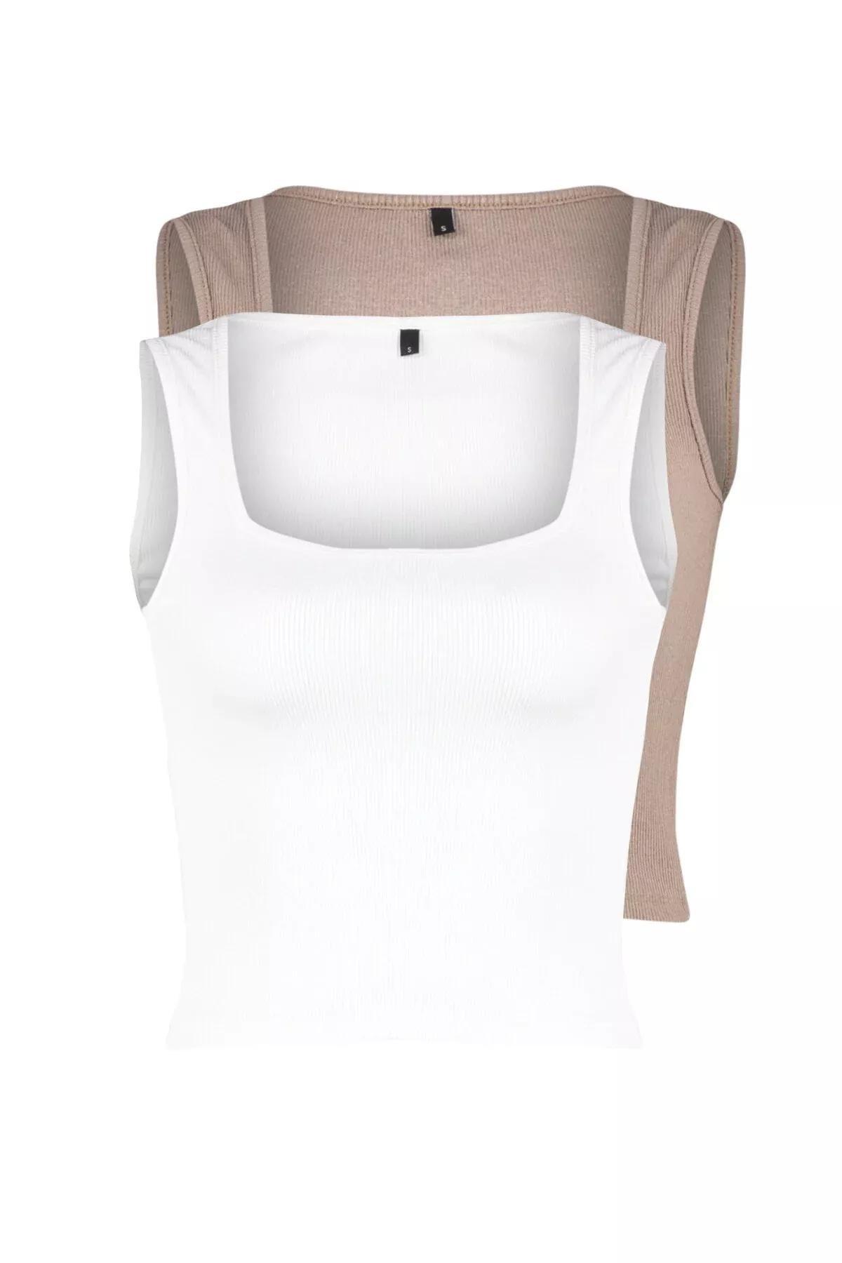 Mink-Ecru 2-Pack Plain Crop Shirt, Mink-Ecru, large image number 6
