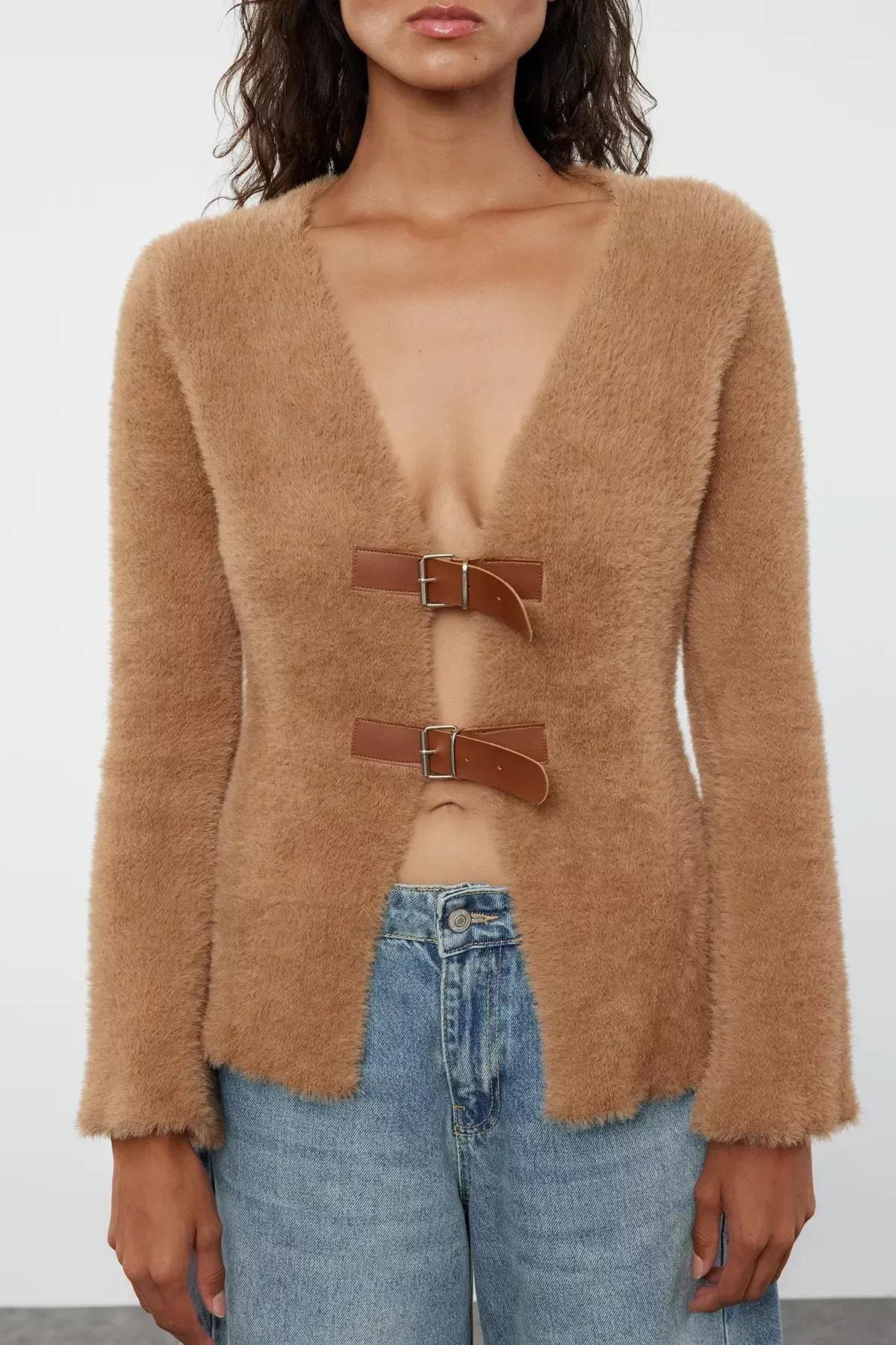 Grey Closure Furry Knit Cardigan, Mink, large image number 2