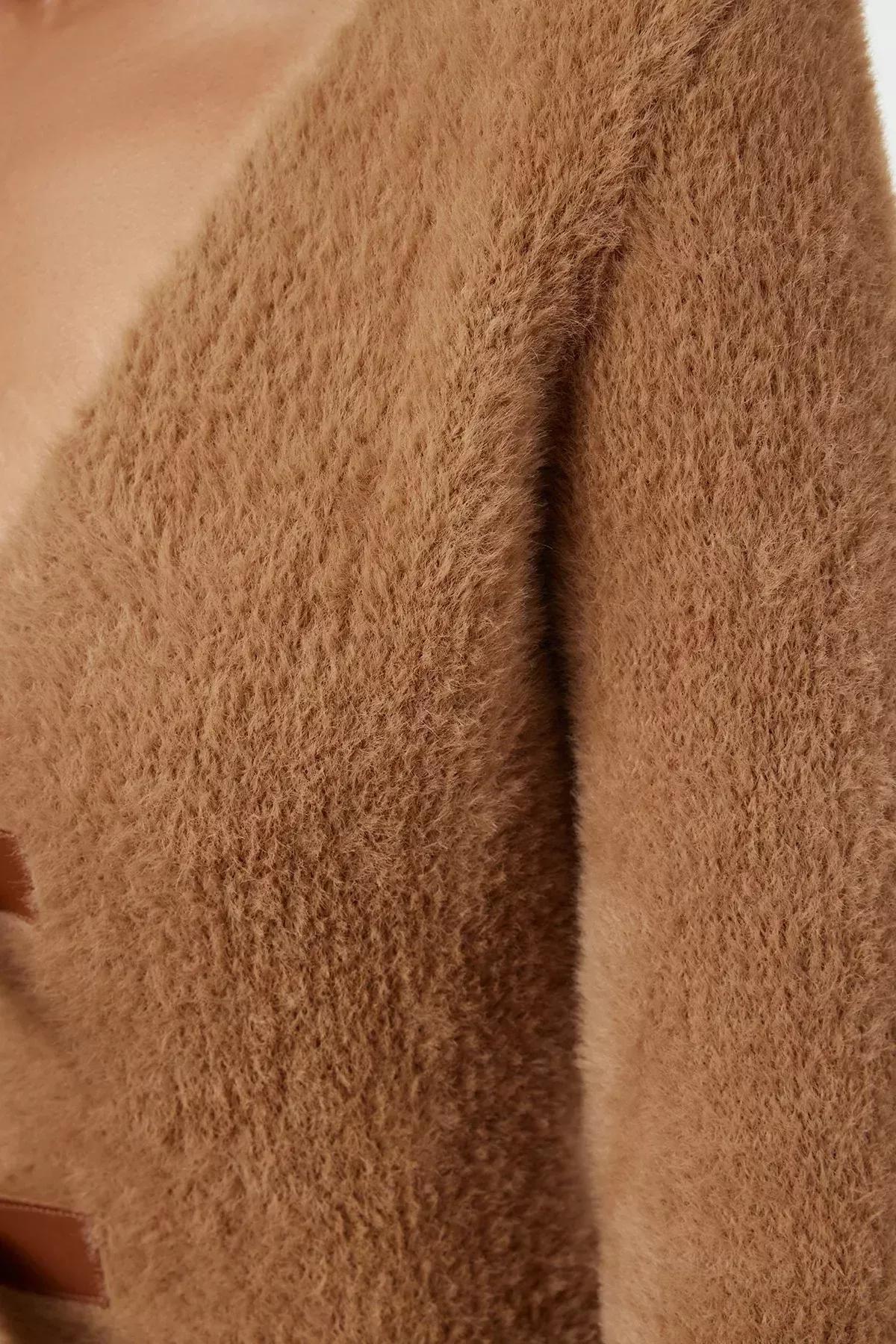 Grey Closure Furry Knit Cardigan, Mink, large image number 3