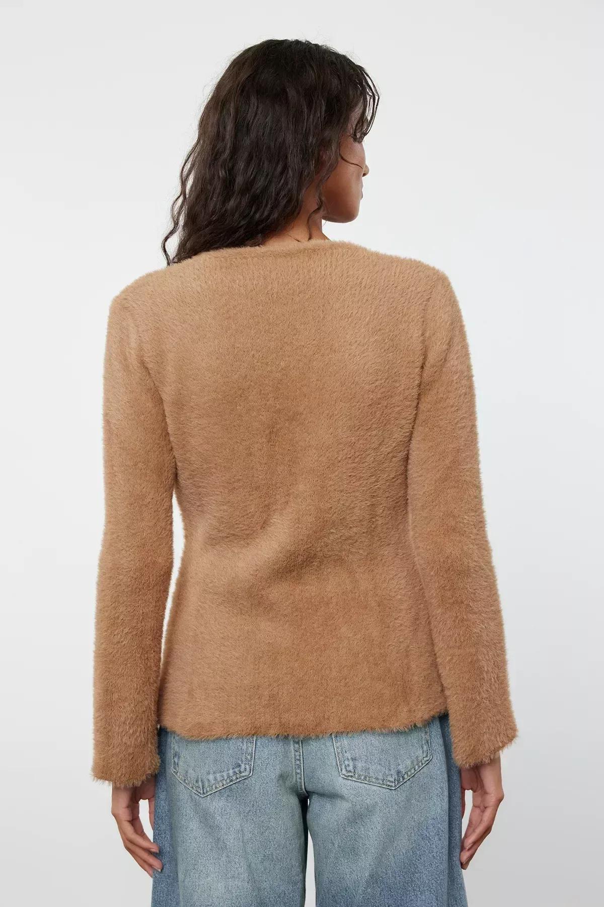 Grey Closure Furry Knit Cardigan, Mink, large image number 4