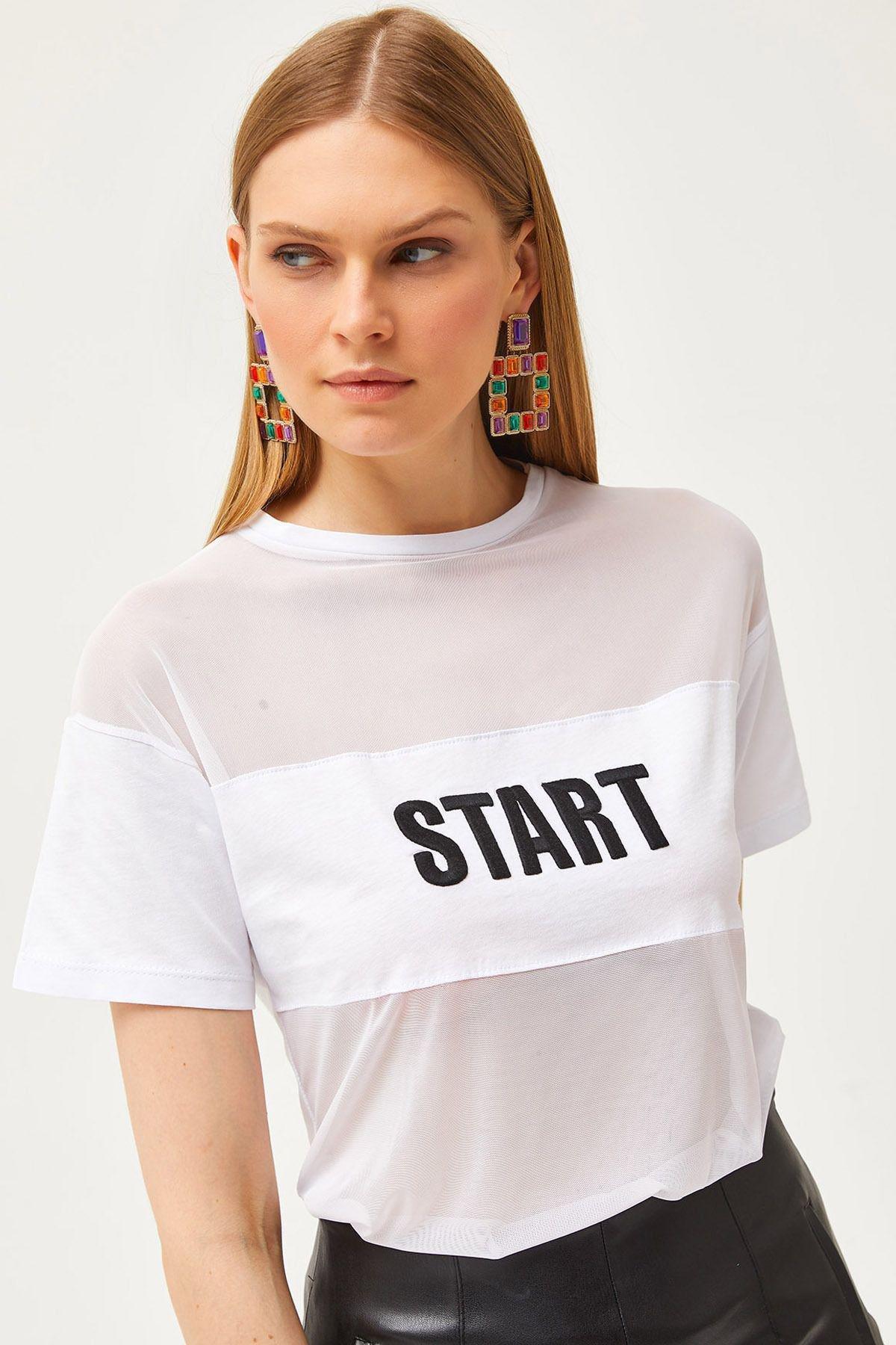 White Tulle Embroidered T-Shirt, White, large image number 0