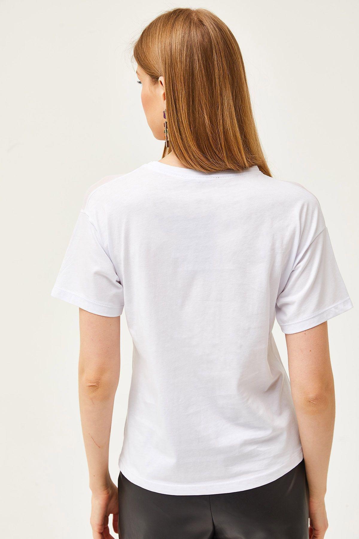 White Tulle Embroidered T-Shirt, White, large image number 1