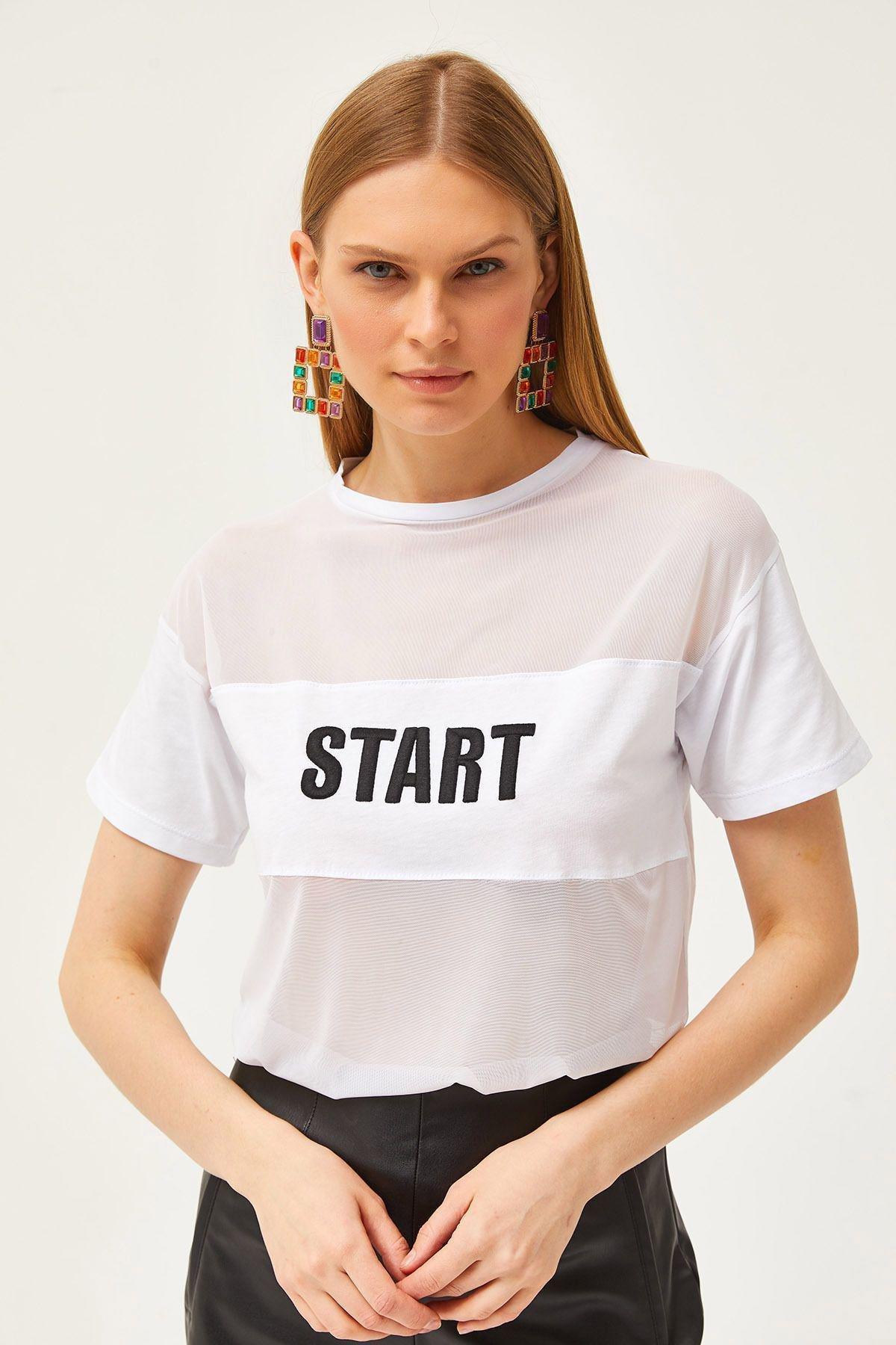 White Tulle Embroidered T-Shirt, White, large image number 2