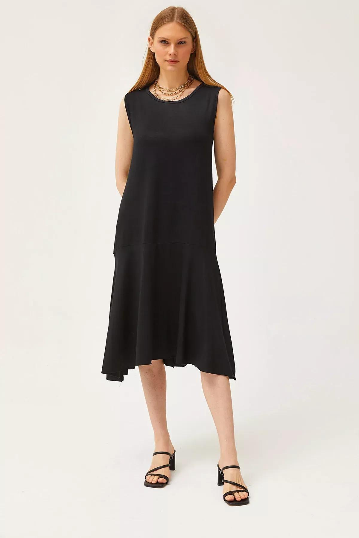 Black Plain Slip Midi Dress, , large image number 1