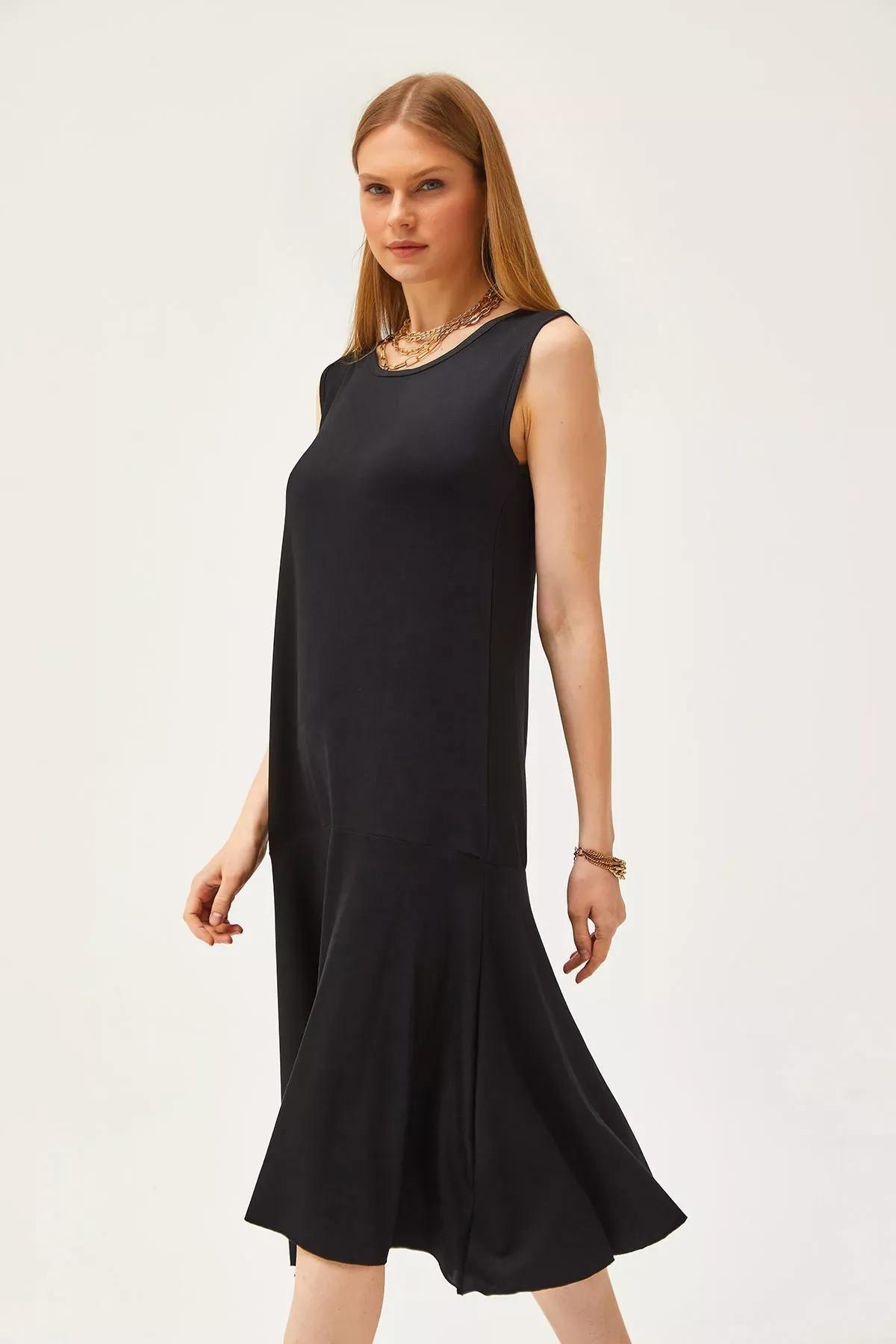 Black Plain Slip Midi Dress, , large image number 2