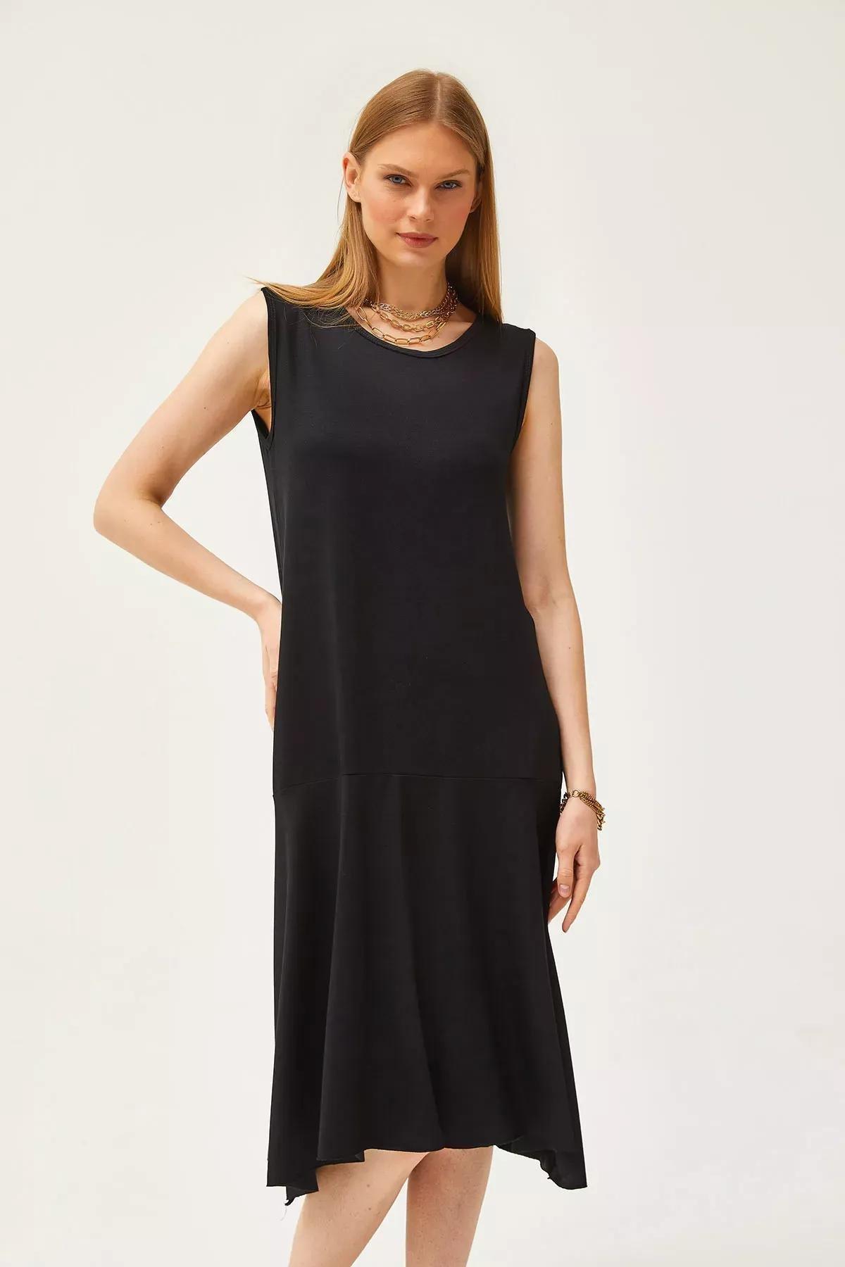 Black Plain Slip Midi Dress, , large image number 3