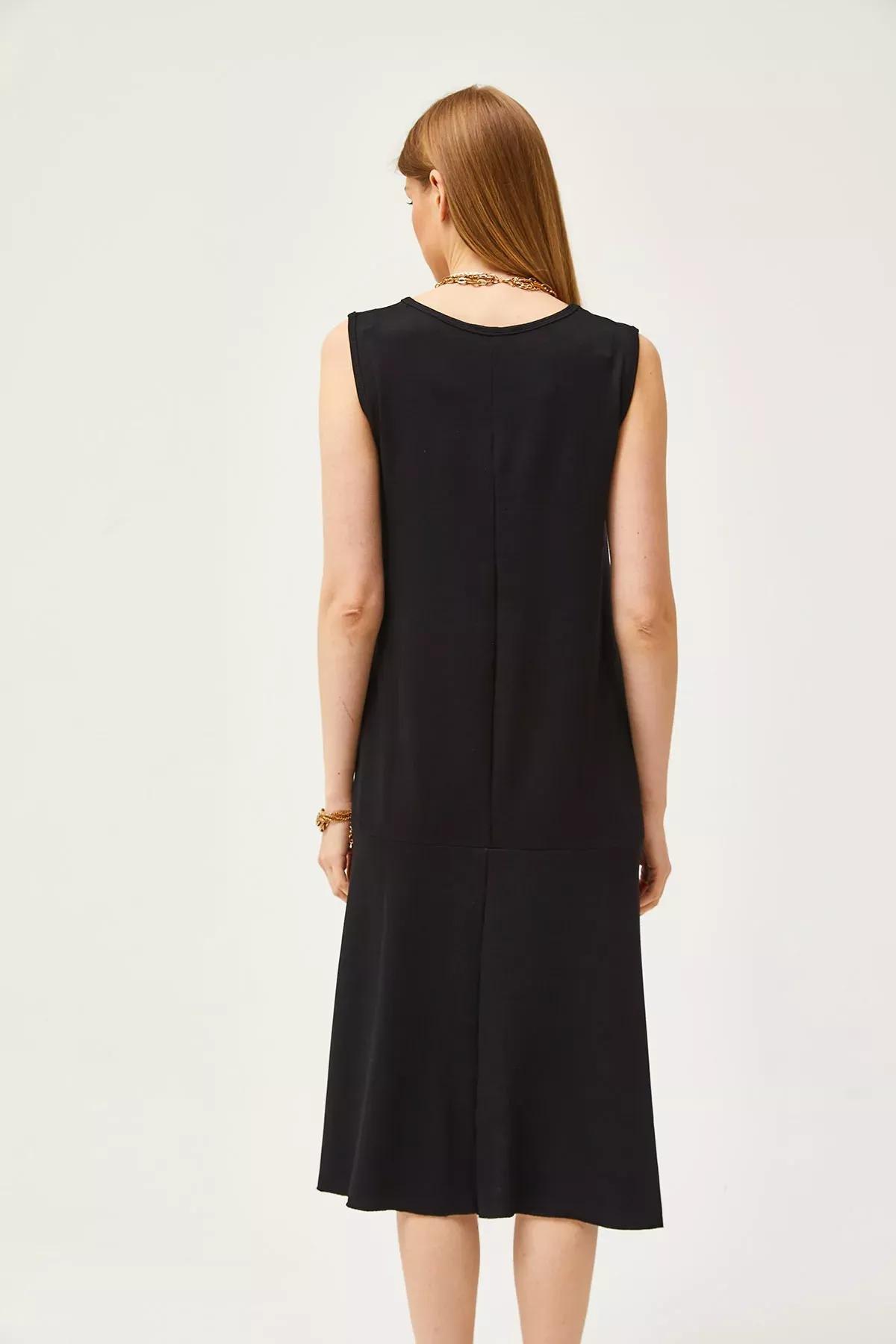 Black Plain Slip Midi Dress, , large image number 4