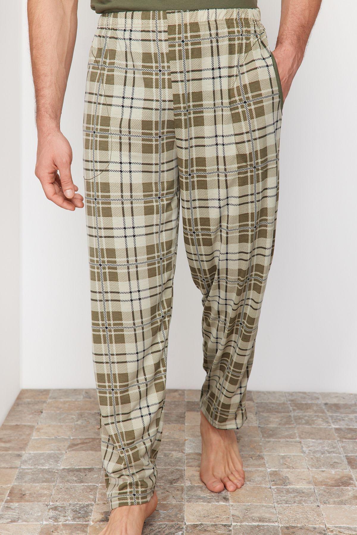 Khaki Regular Fit Plaid Knitted Pajama Set TMNSS24PT00037, , large image number 4