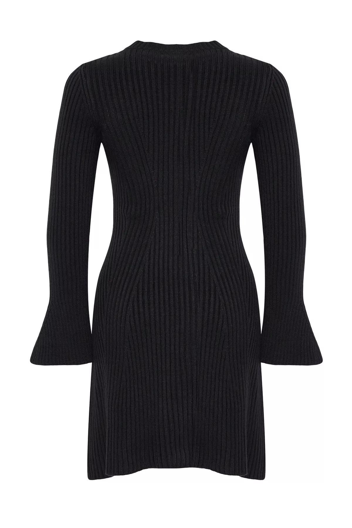Black Mini Knit A-Line Form Fit Dress, , large image number 5