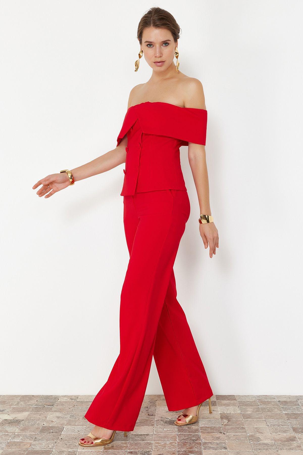 Red Woven Stylish Bottom-Top Set TPRSS24AU00000, , large image number 0