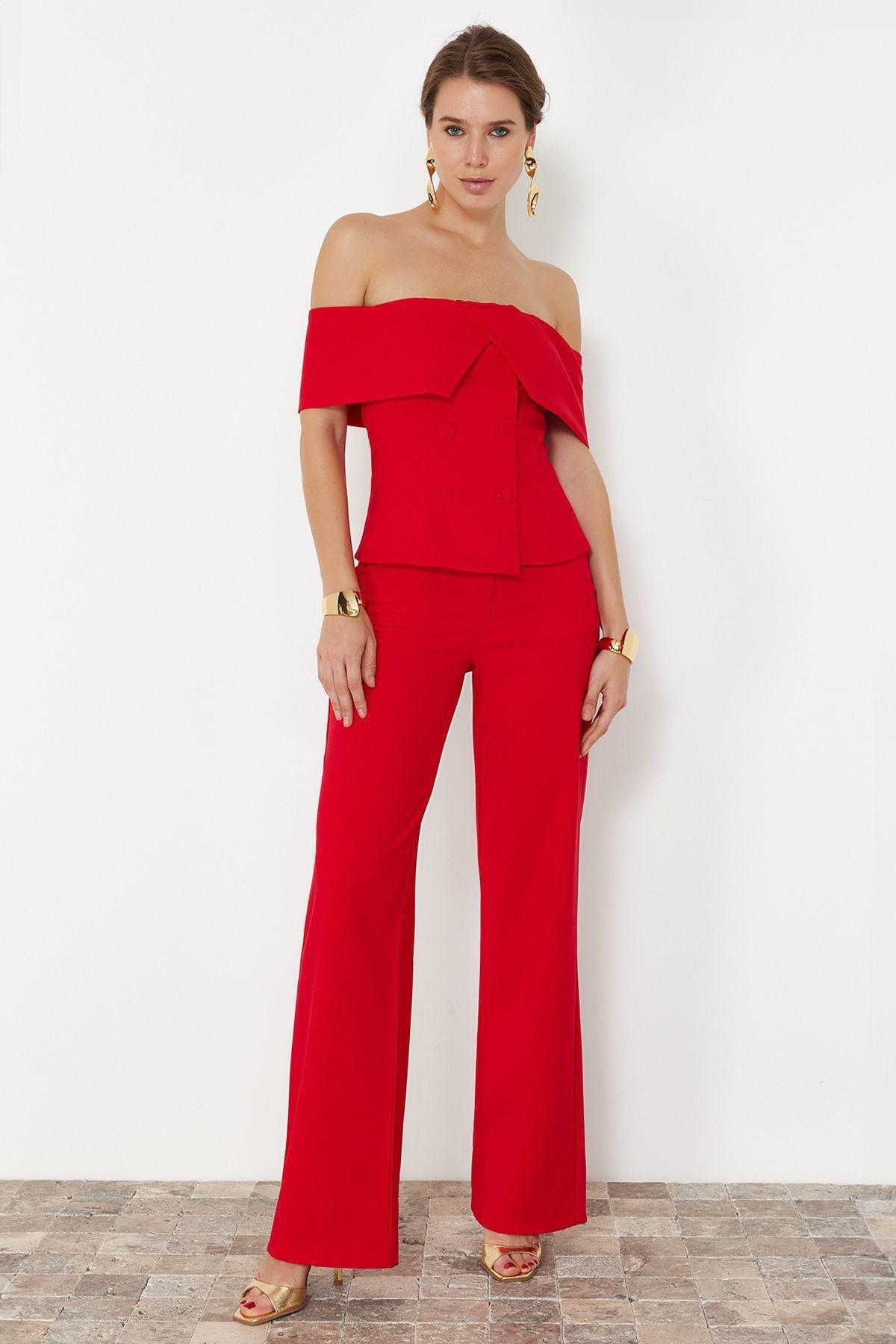 Red Woven Stylish Bottom-Top Set TPRSS24AU00000, , large image number 1