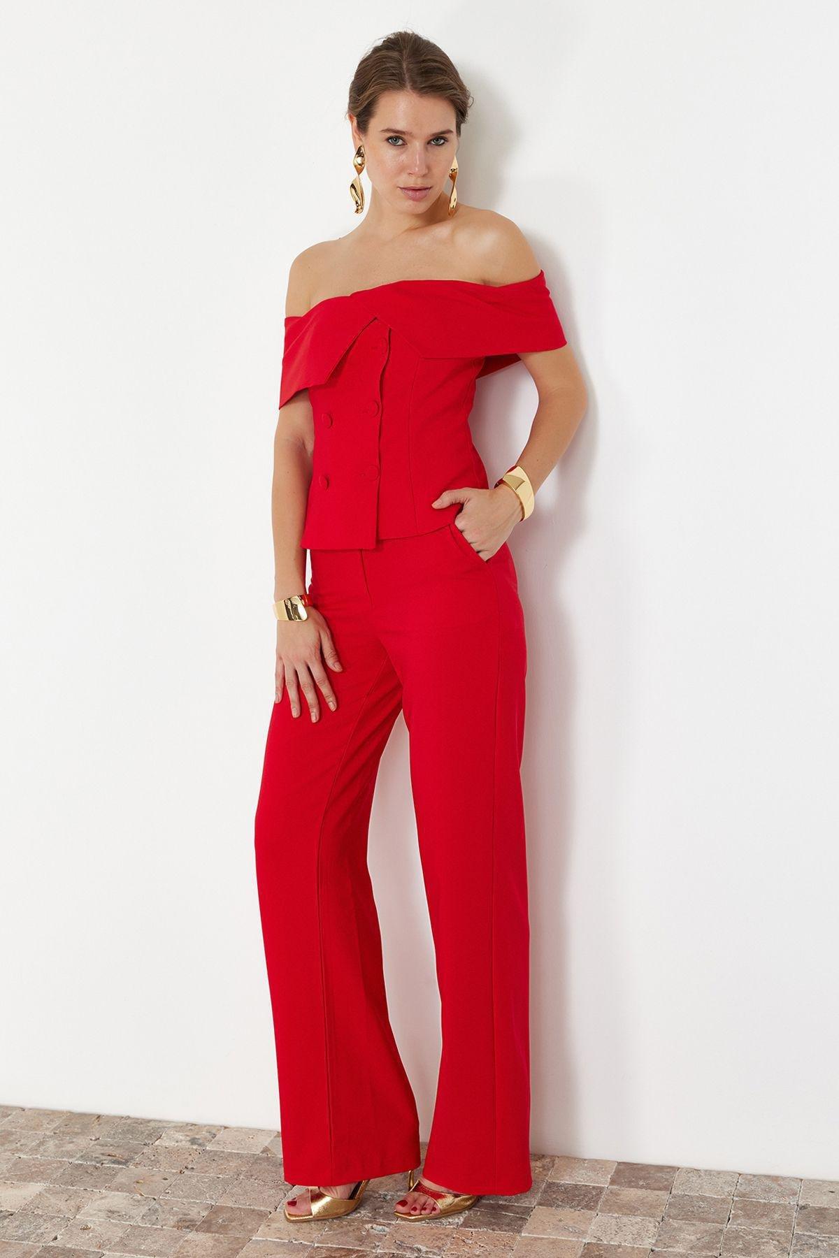 Red Woven Stylish Bottom-Top Set TPRSS24AU00000, , large image number 2
