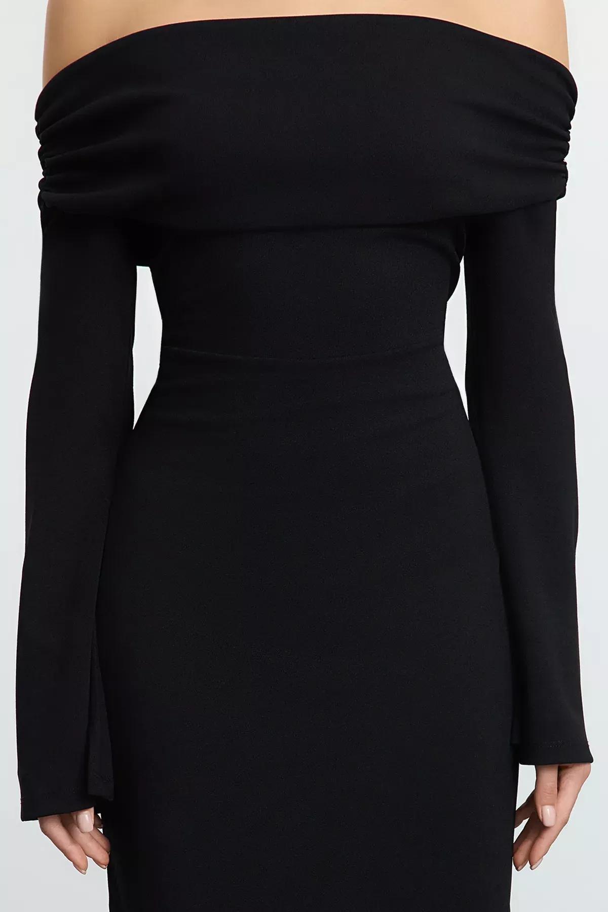 Black Knitted Long Stylish Occasionwear Dress, BLACK, large image number 3