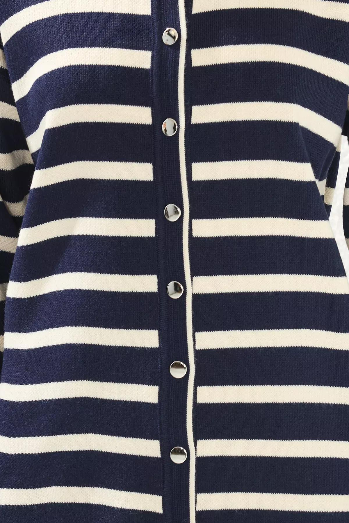 Navy Striped Cardigan, Navy blue, large image number 2