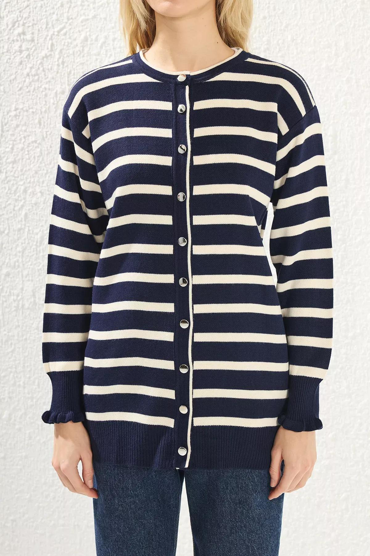Navy Striped Cardigan, Navy blue, large image number 3