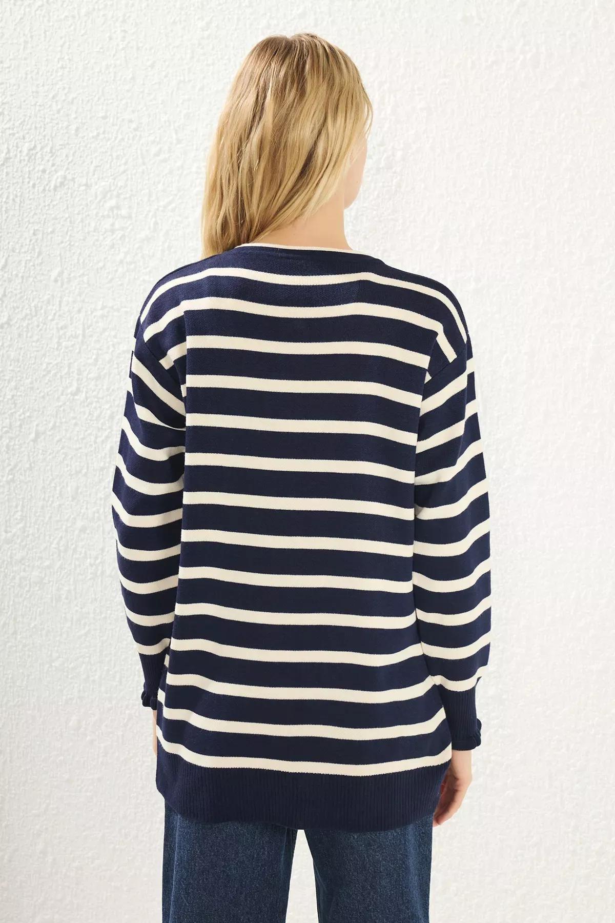 Navy Striped Cardigan, Navy blue, large image number 4