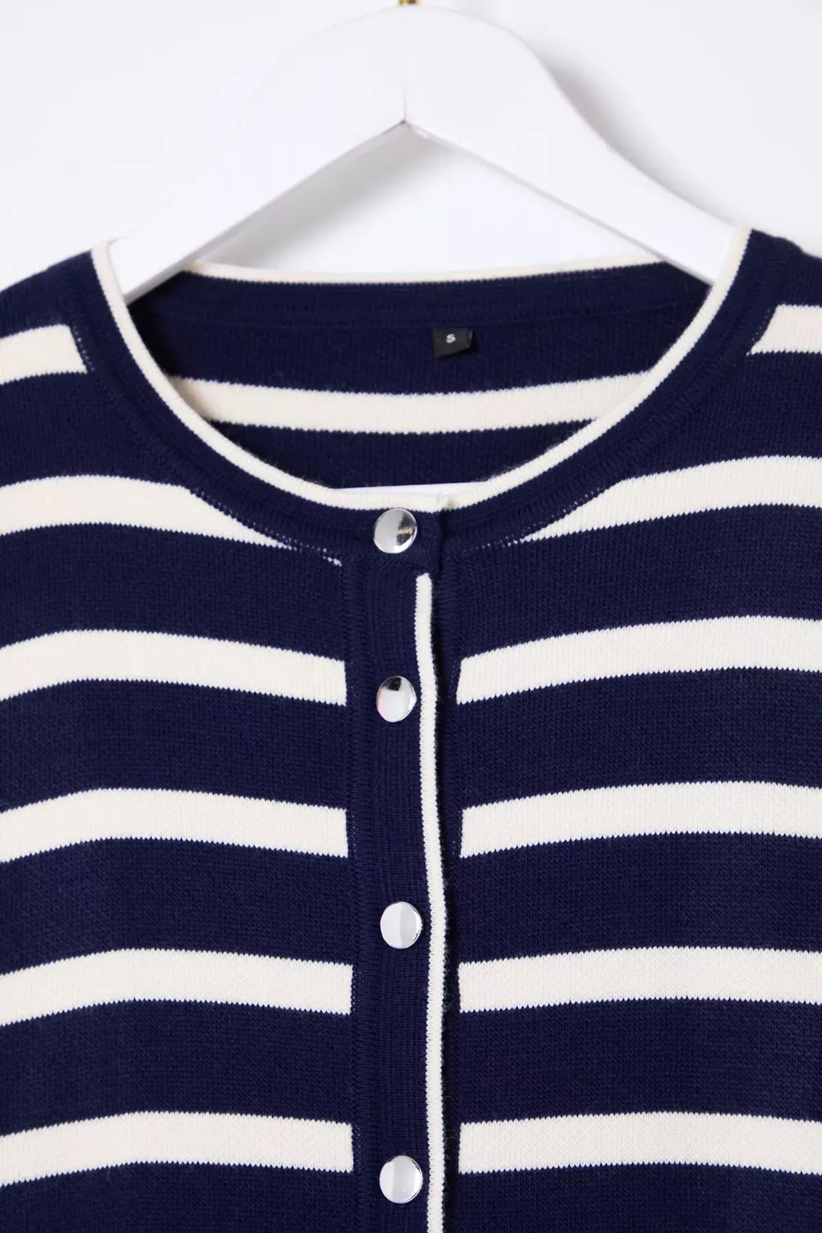 Navy Striped Cardigan, Navy blue, large image number 6