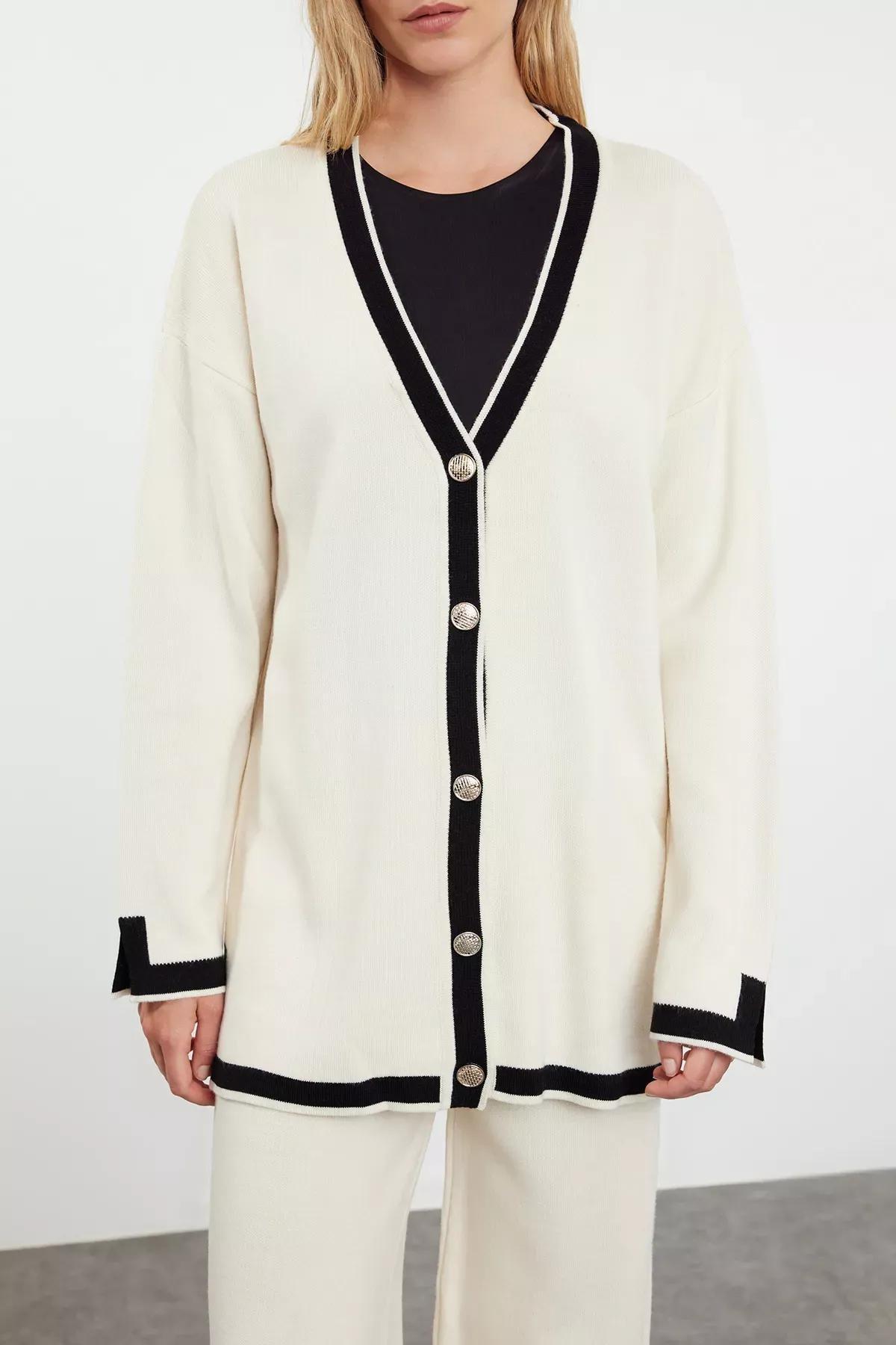 Stone Color Blocked Knitwear Cardigan Trousers Bottom-Top Set TCTAW25US00019, , large image number 0