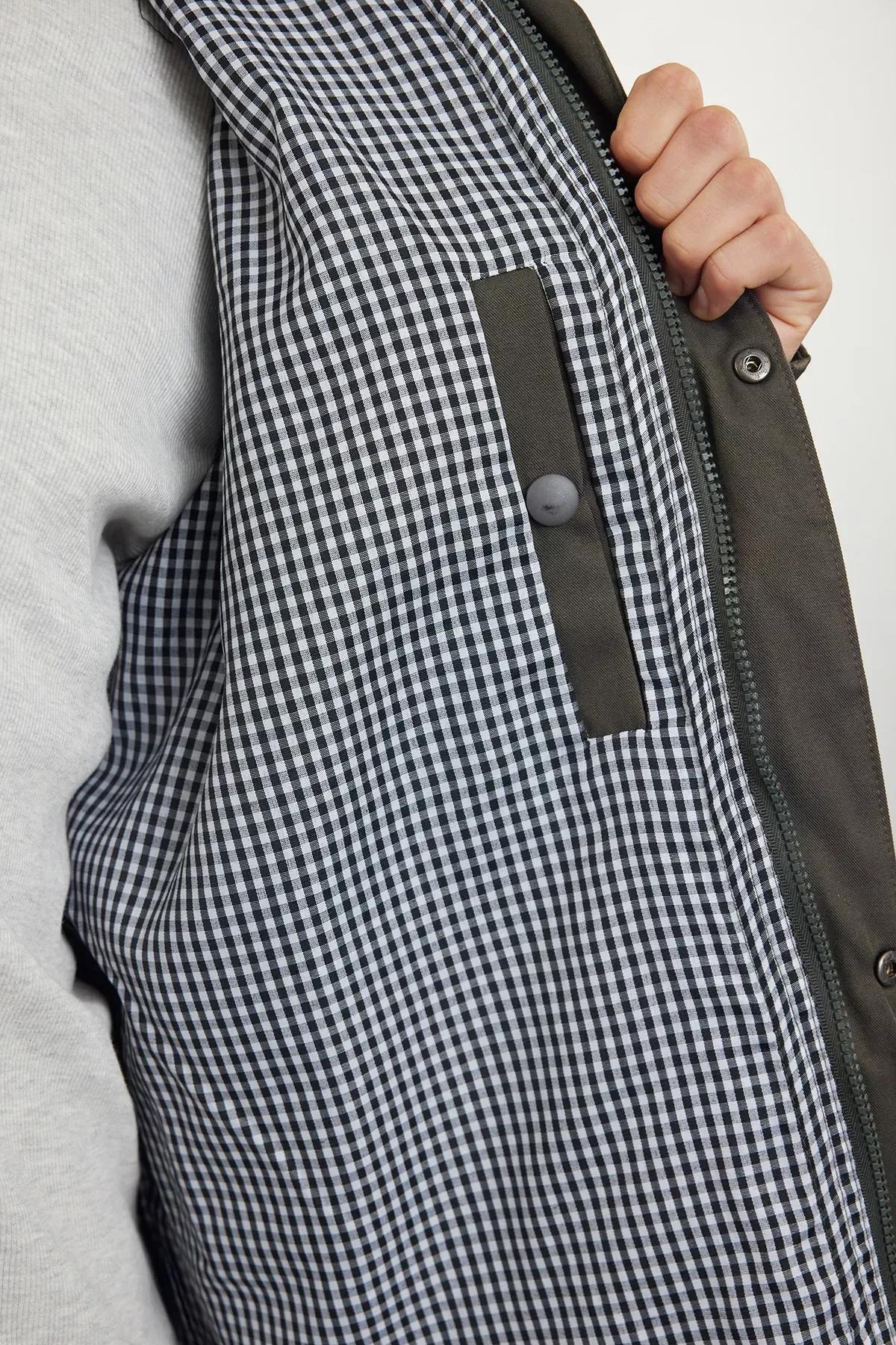 Green Velvet Collar Seasonal Coat, Khaki, large image number 5