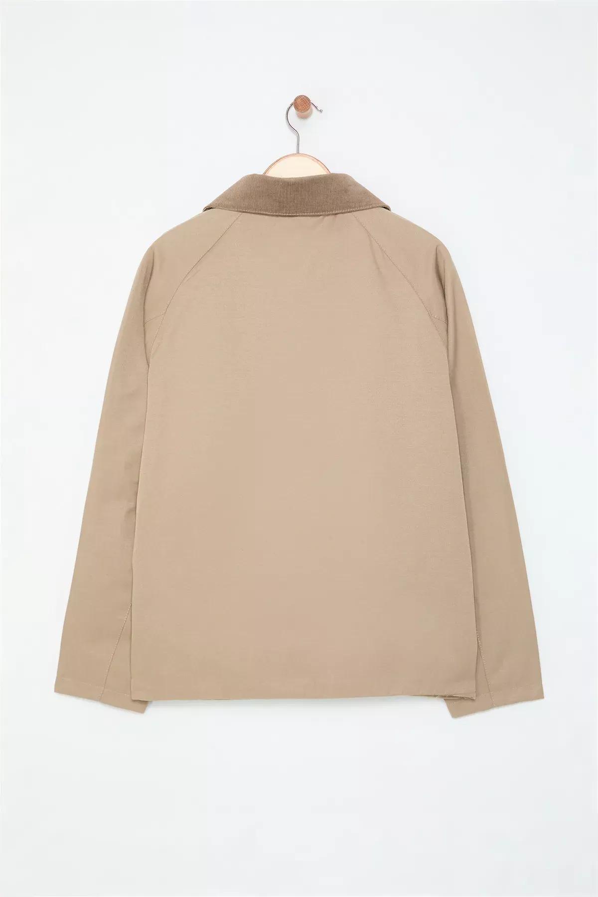Grey Velvet Collar Seasonal Coat, , large image number 6