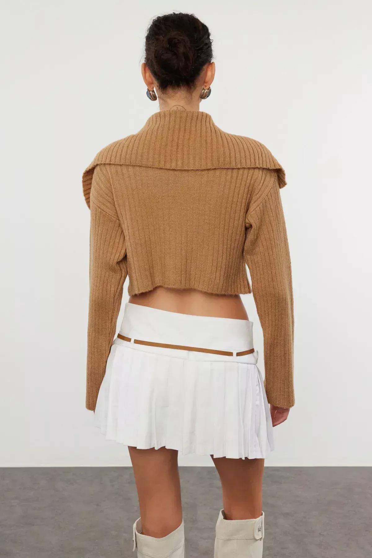 Camel Super Crop Knit Cardigan, CAMEL, large image number 4