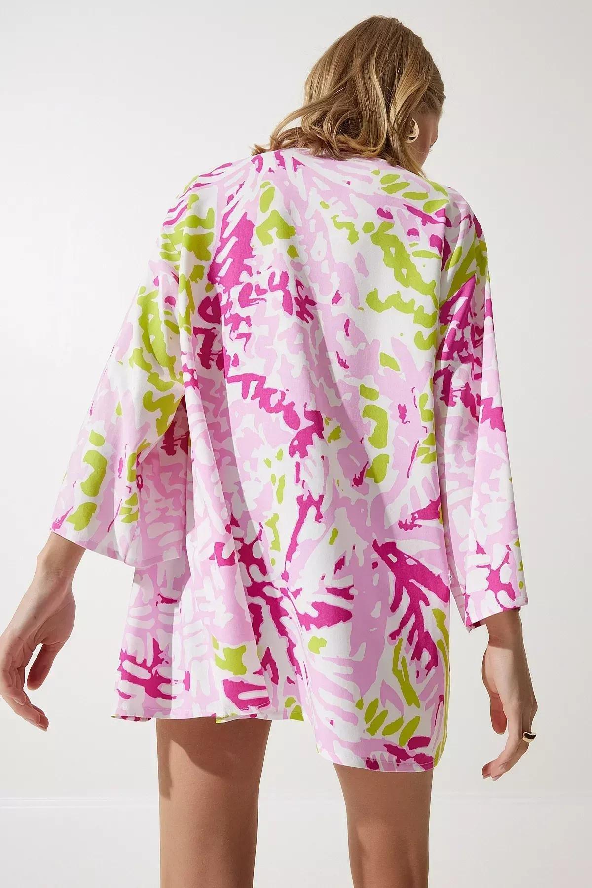 Powder Green Patterned Viscose Kimono, Powder Green, large image number 2