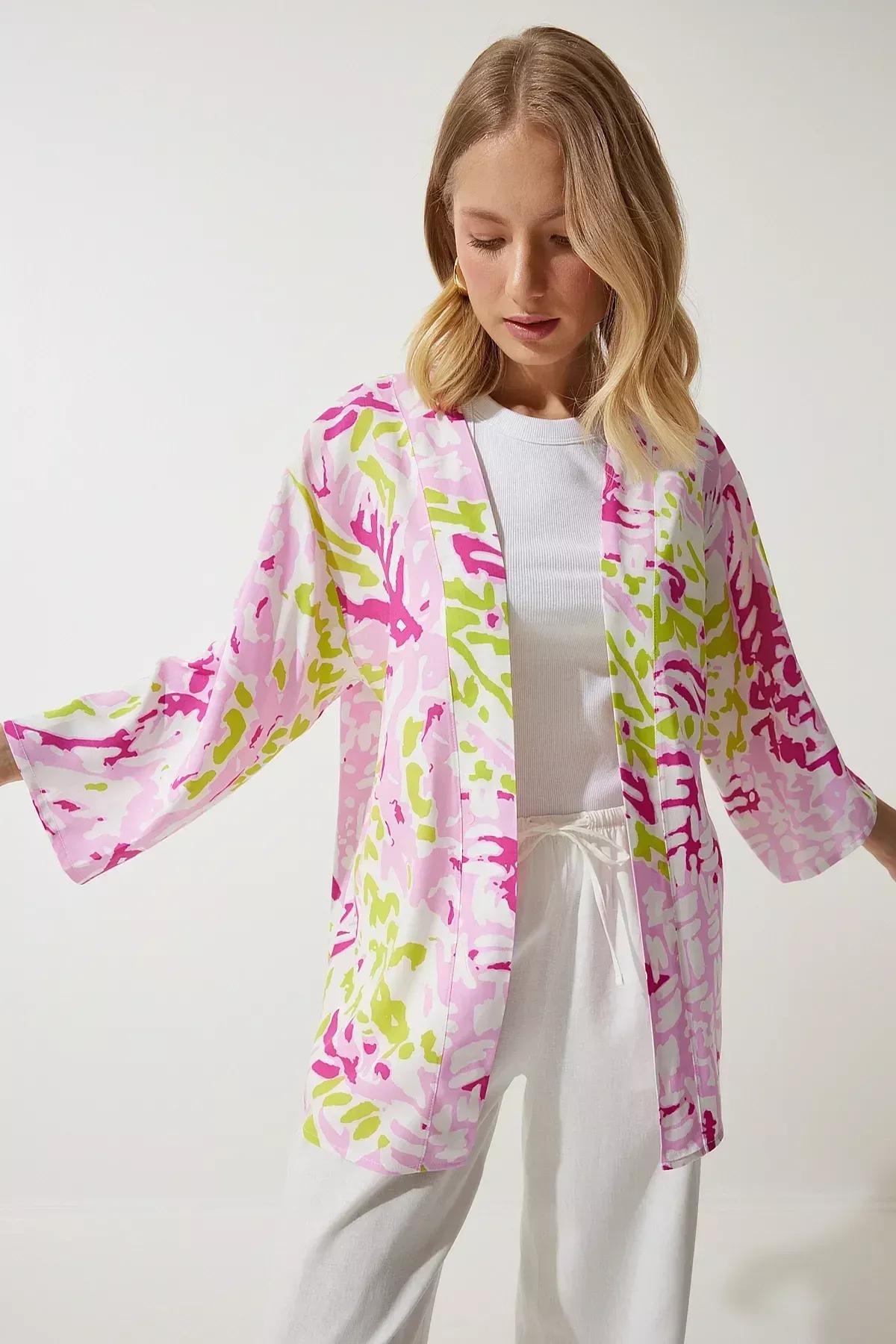 Powder Green Patterned Viscose Kimono, Powder Green, large image number 4
